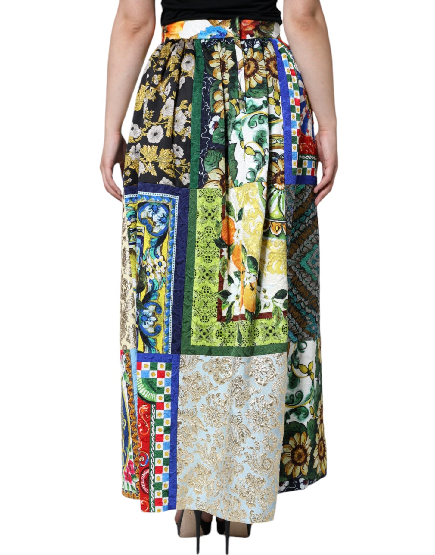 Dolce & Gabbana Multicolor Patchwork Sicily Long Maxi Skirt IT46 / XL