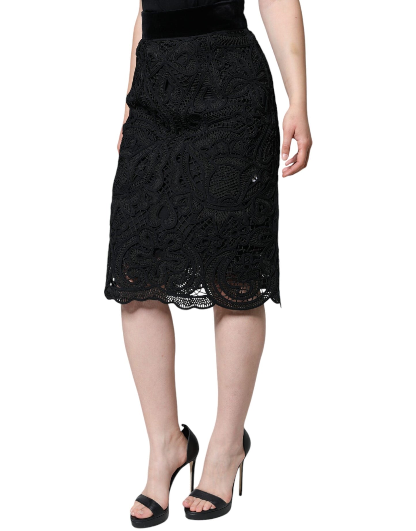 Dolce & Gabbana Black Floral Lace HighWaist Pencil Cut Skirt IT40 / S