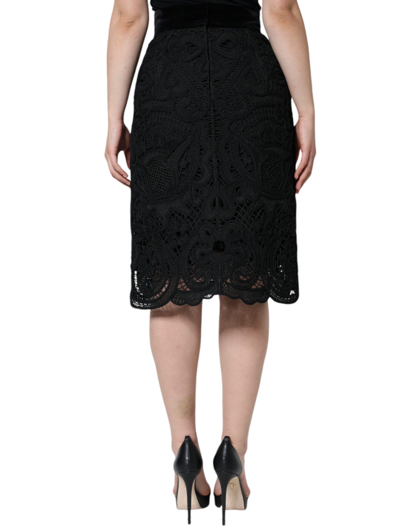 Dolce & Gabbana Black Floral Lace HighWaist Pencil Cut Skirt IT40 / S