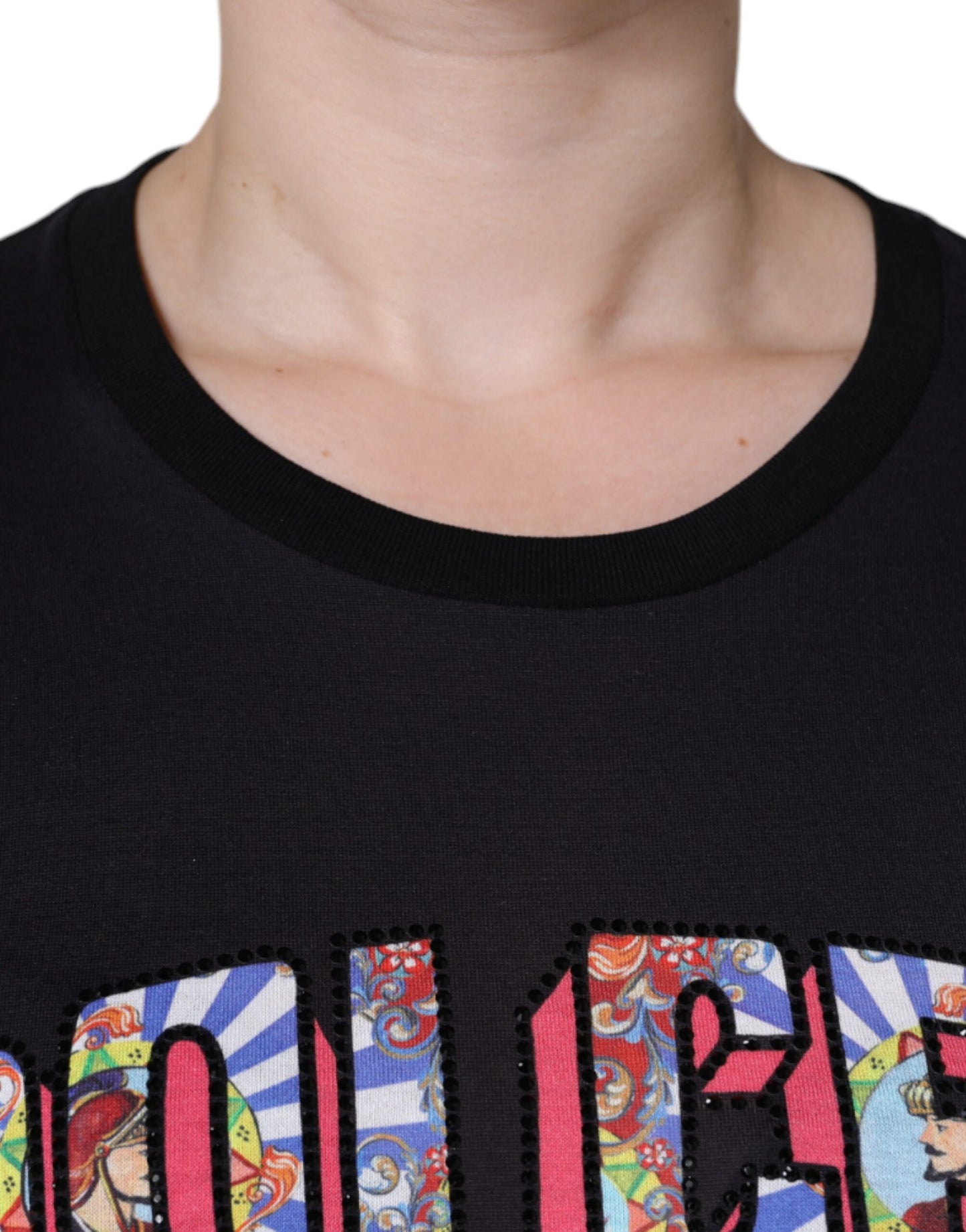 Dolce & Gabbana Black Cotton Logo Print Round Neck T-shirt IT36 / XS