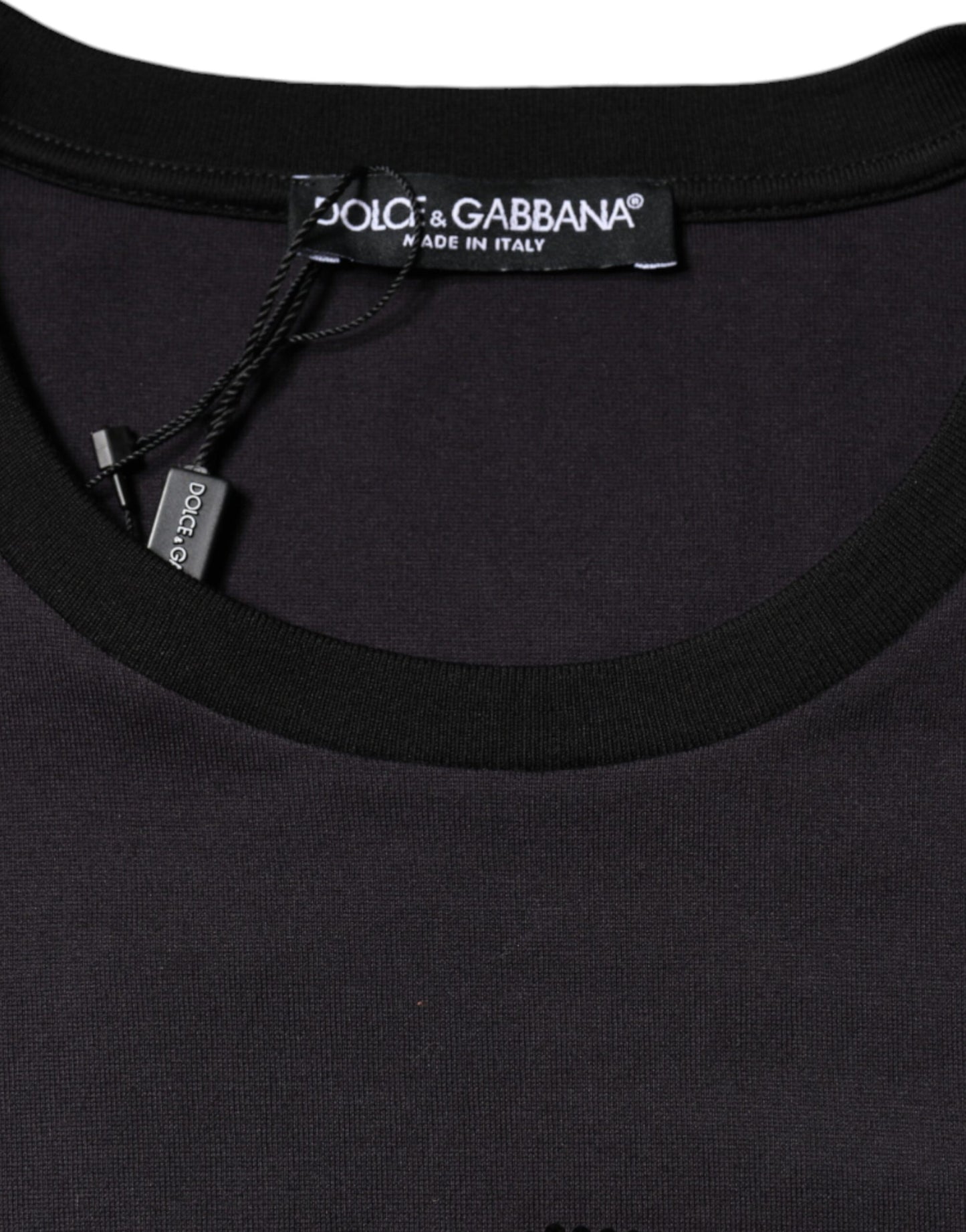 Dolce & Gabbana Black Cotton Logo Print Round Neck T-shirt IT36 / XS