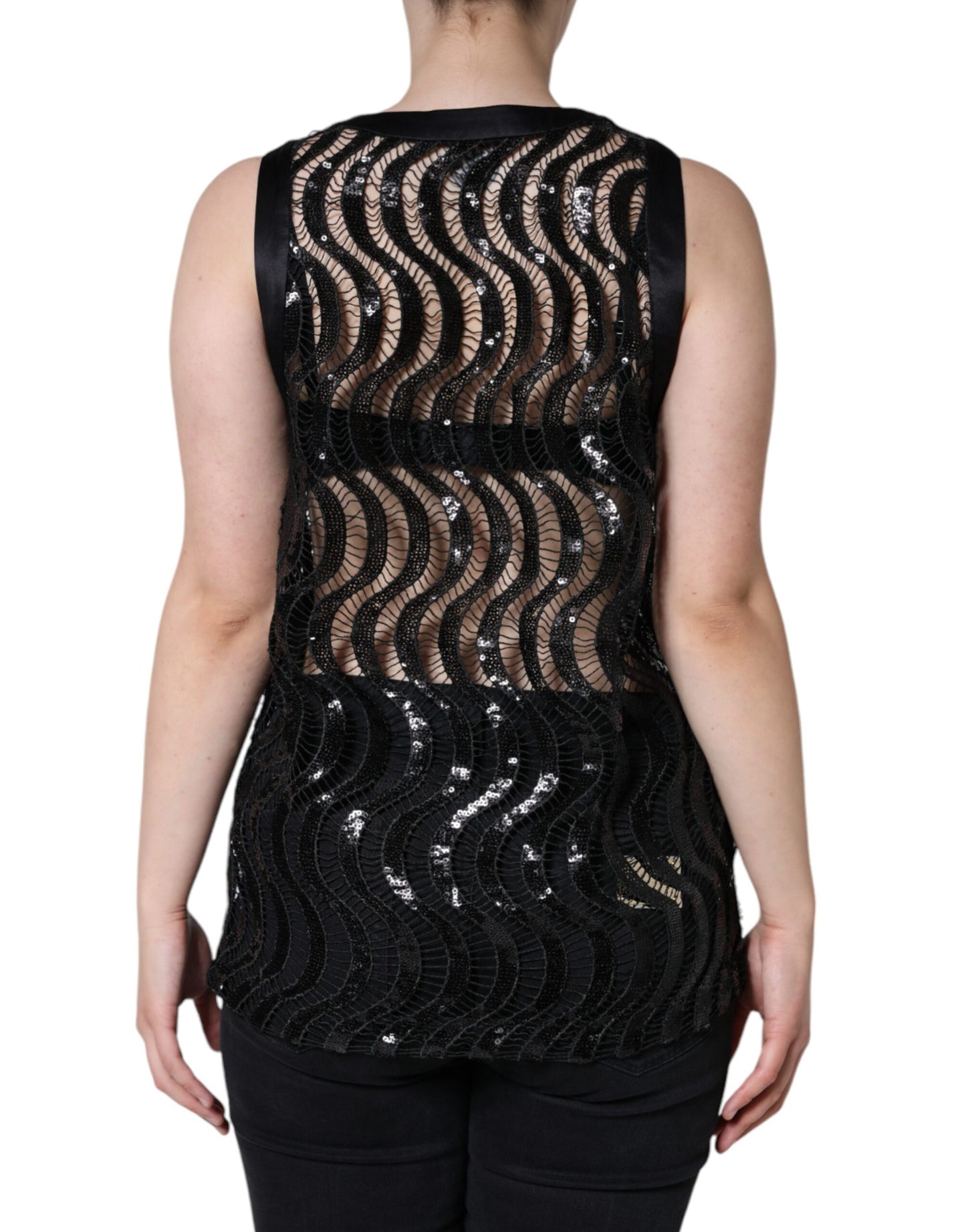 Dolce & Gabbana Black Sequin Sleeveless Tank Blouse Top IT42 / M