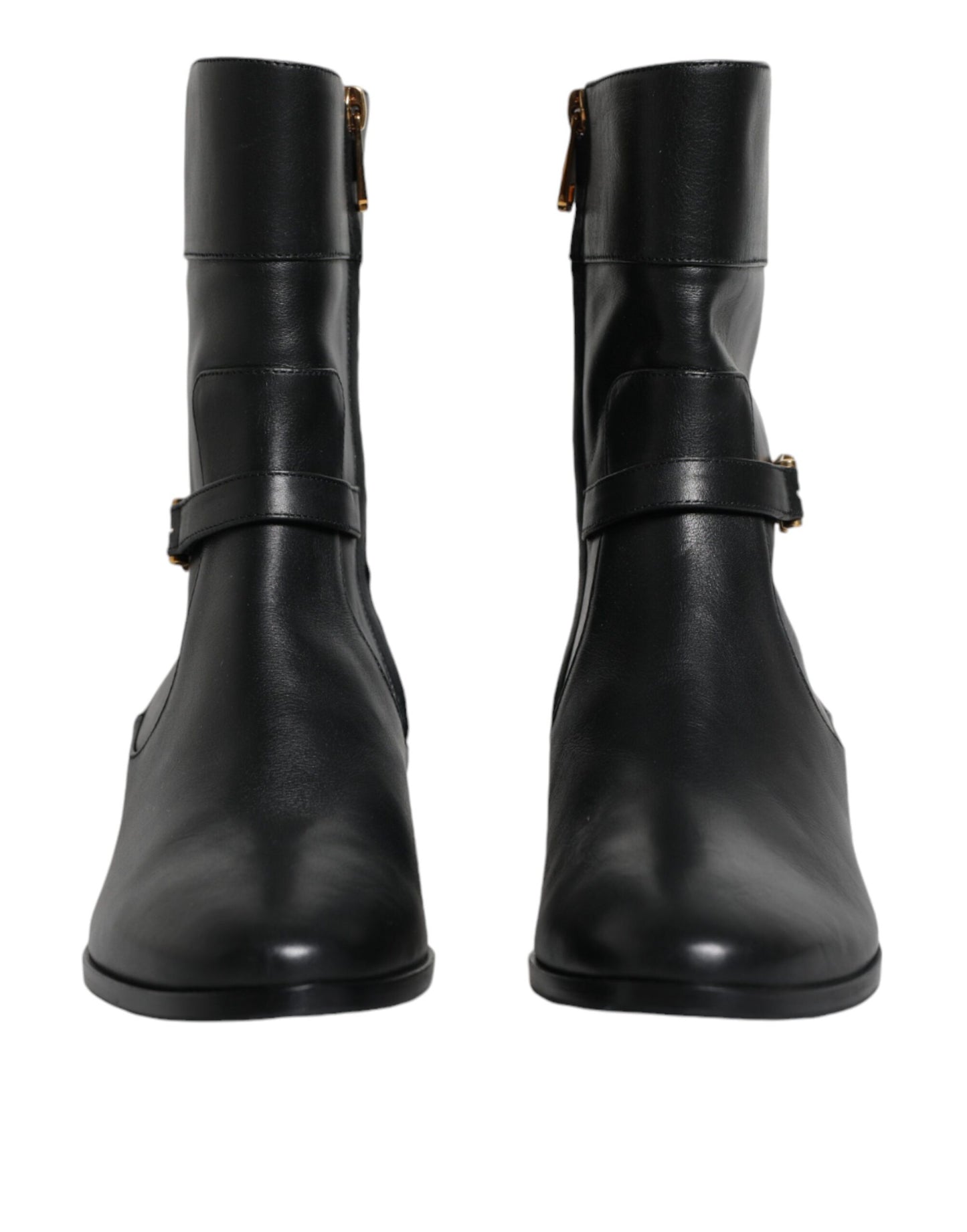 Dolce & Gabbana Black Leather Logo Mid Calf Boots Shoes EU37.5 / US7.5