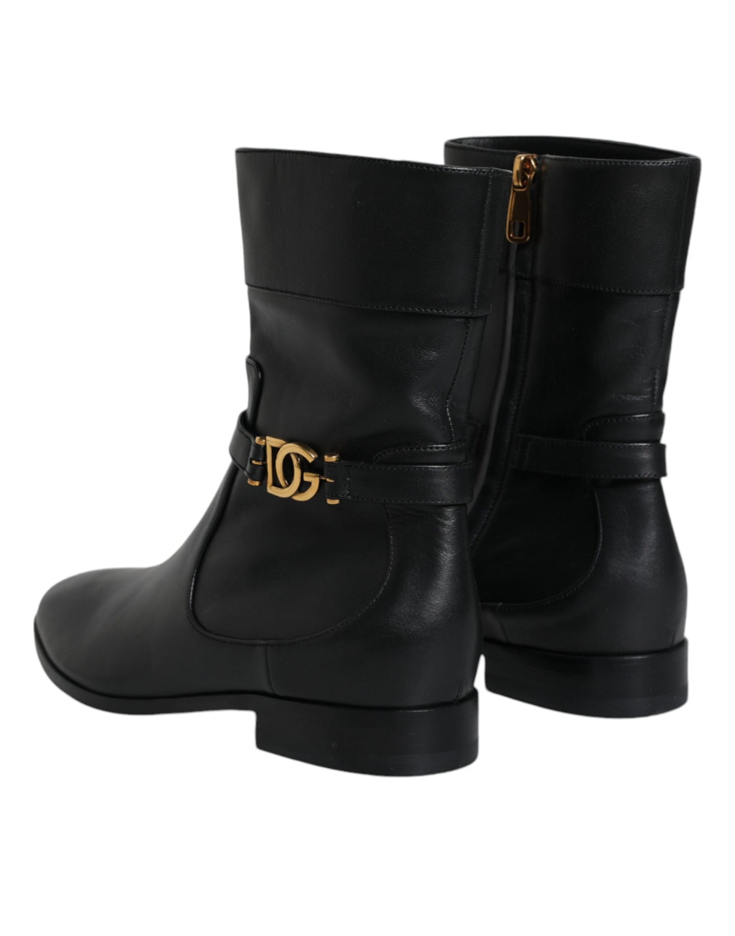 Dolce & Gabbana Black Leather Logo Mid Calf Boots Shoes EU37.5 / US7.5