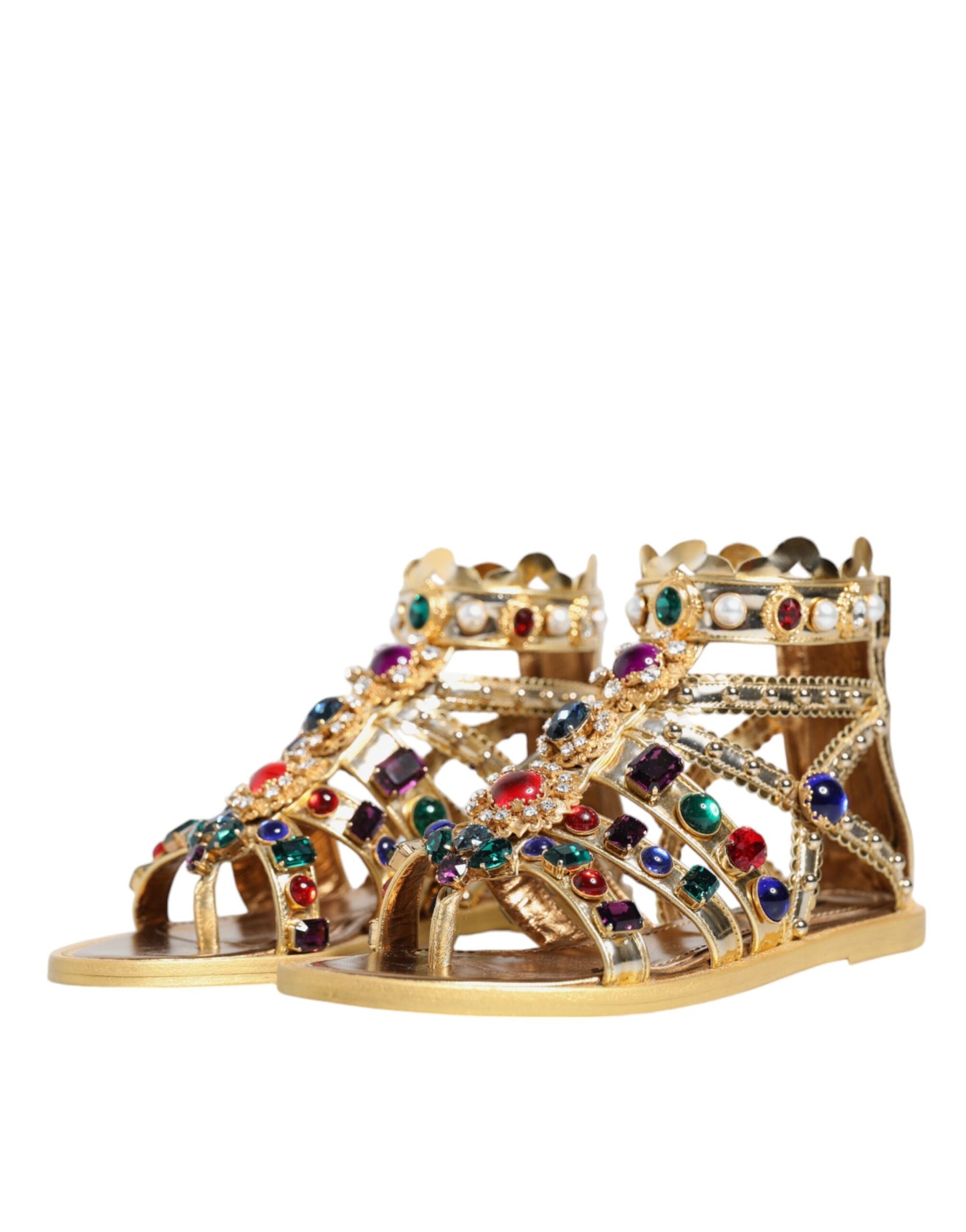 Dolce & Gabbana Gold Leather Crystal Gladiator Sandals Flats Shoes EU36.5 / US6.5