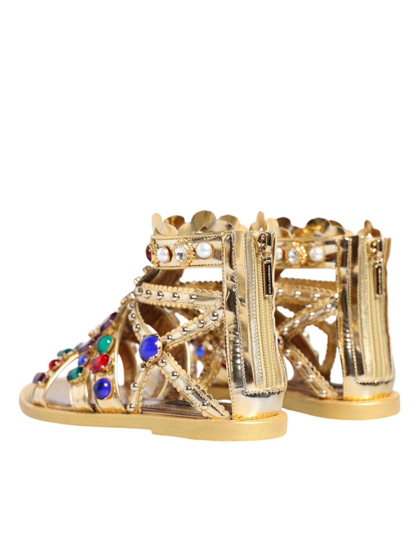 Dolce & Gabbana Gold Leather Crystal Gladiator Sandals Flats Shoes EU36.5 / US6.5