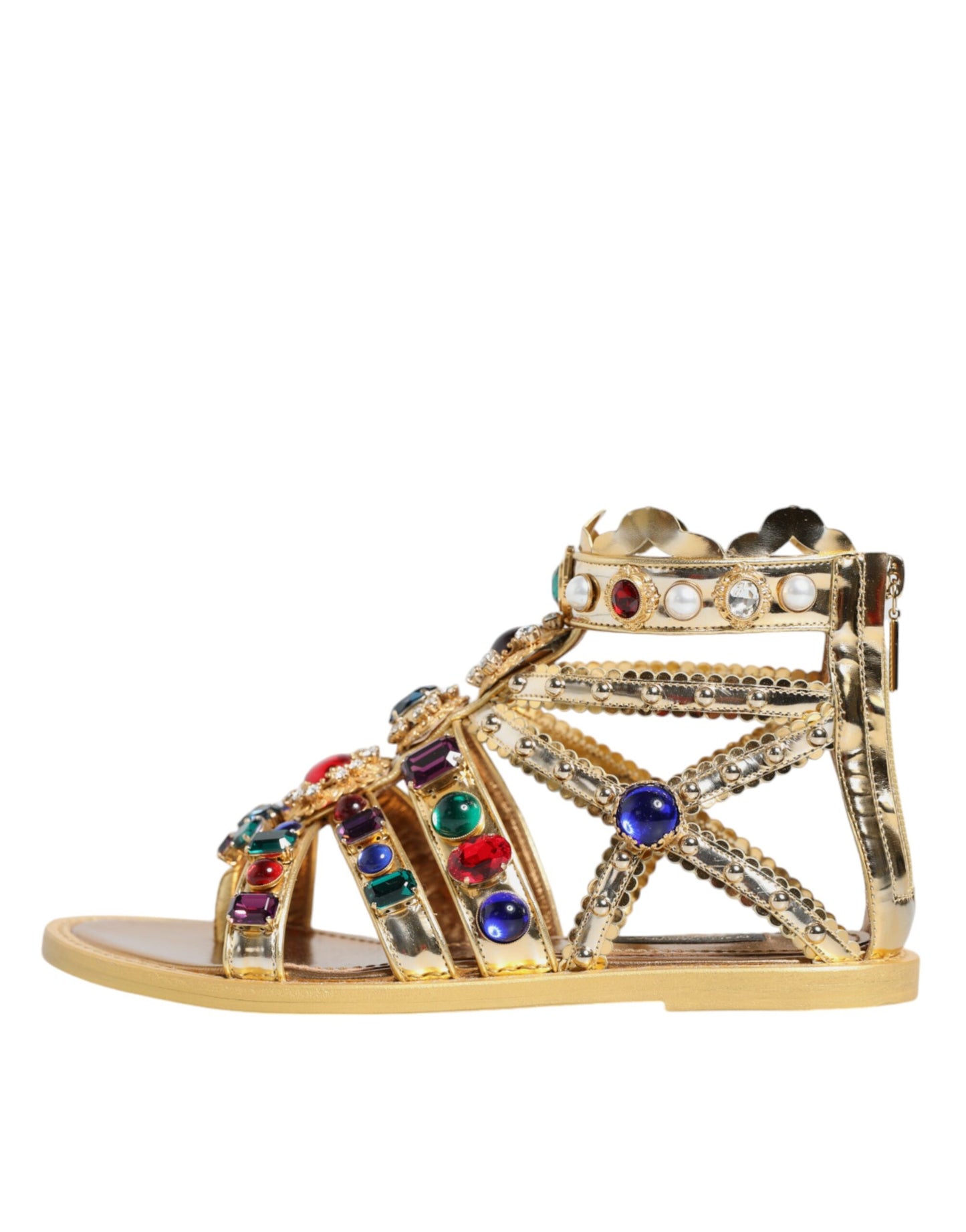 Dolce & Gabbana Gold Leather Crystal Gladiator Sandals Flats Shoes EU36.5 / US6.5