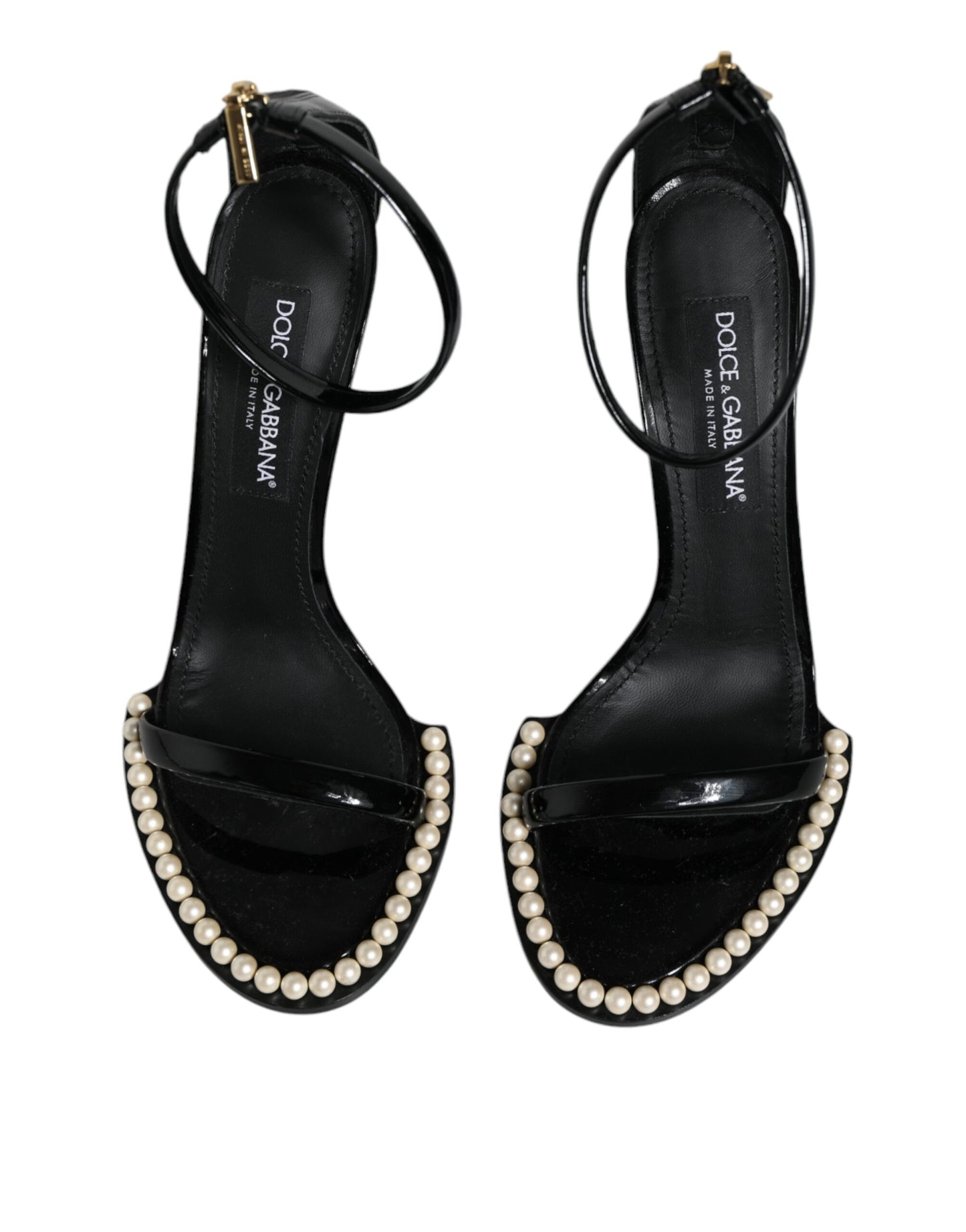 Dolce & Gabbana Black Keira Leather Faux Pearl Sandals Heels Shoes EU41 / US11