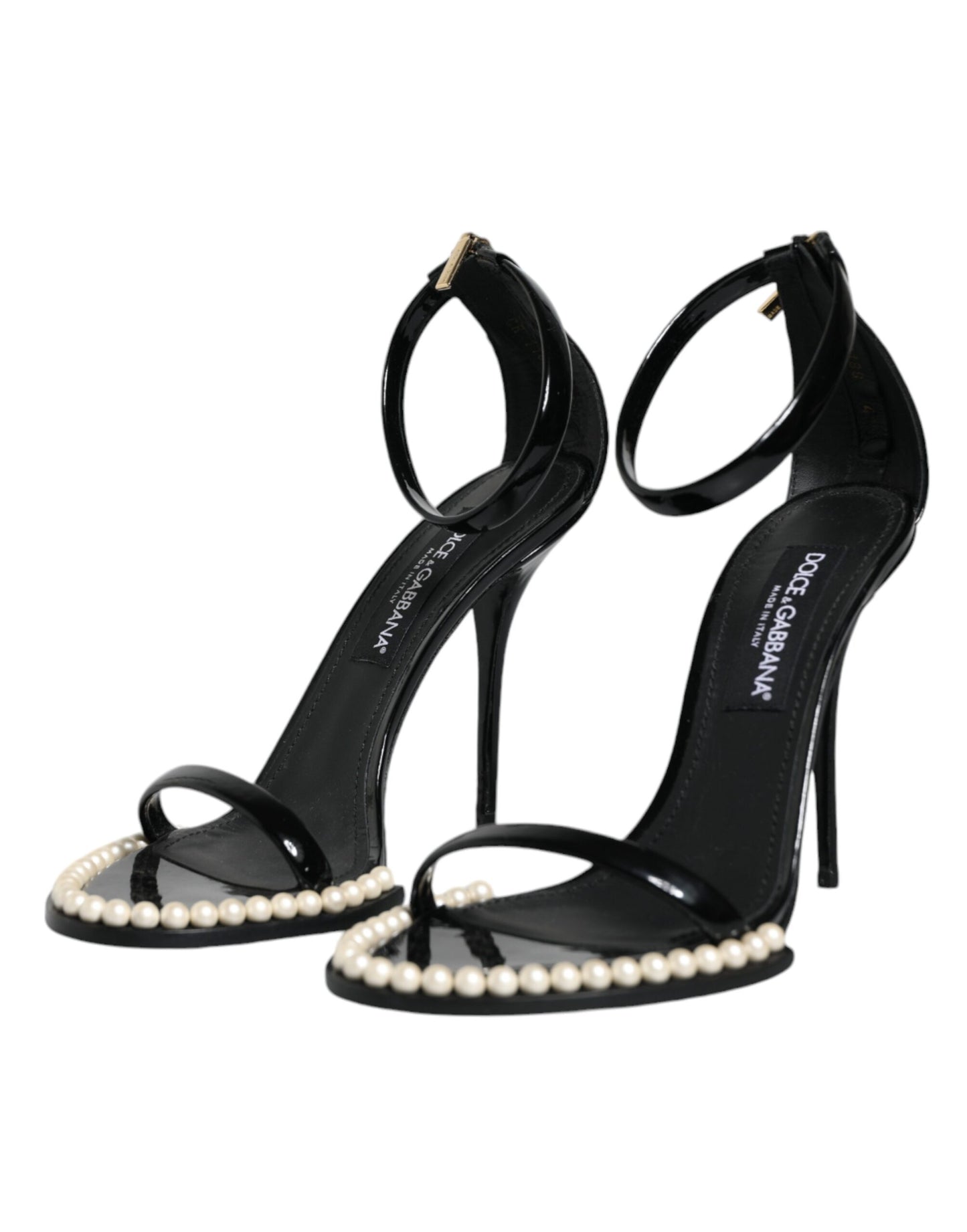 Dolce & Gabbana Black Keira Leather Faux Pearl Sandals Heels Shoes EU41 / US11