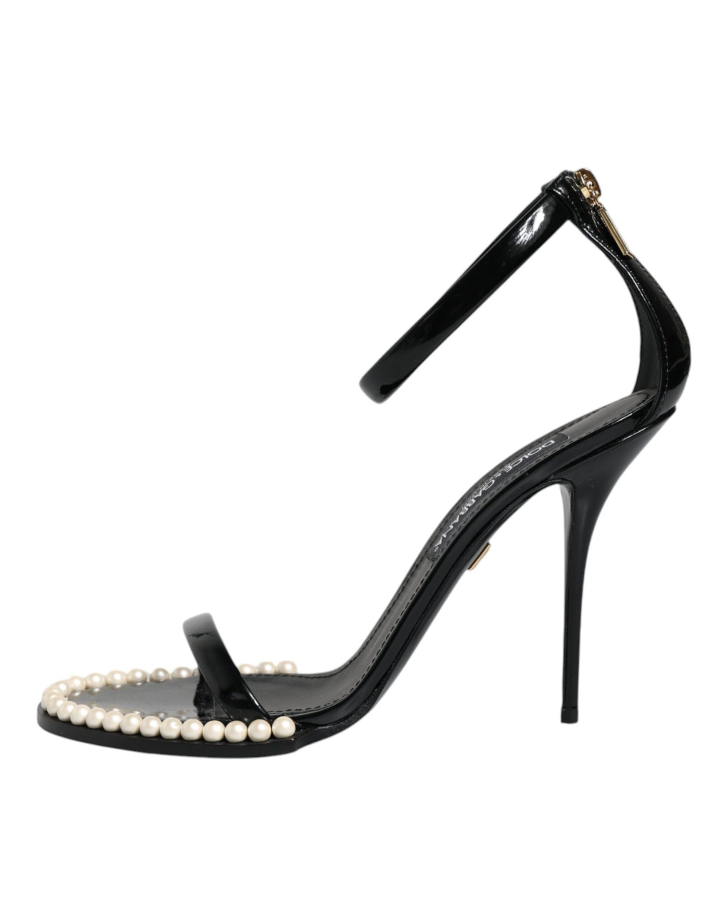 Dolce & Gabbana Black Keira Leather Faux Pearl Sandals Heels Shoes EU41 / US11