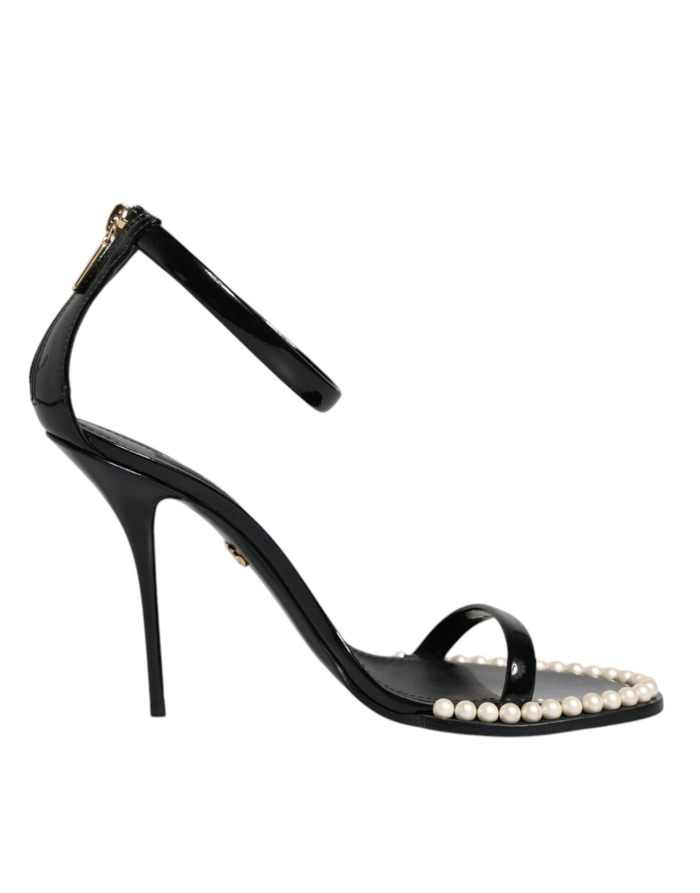 Dolce & Gabbana Black Keira Leather Faux Pearl Sandals Heels Shoes EU41 / US11