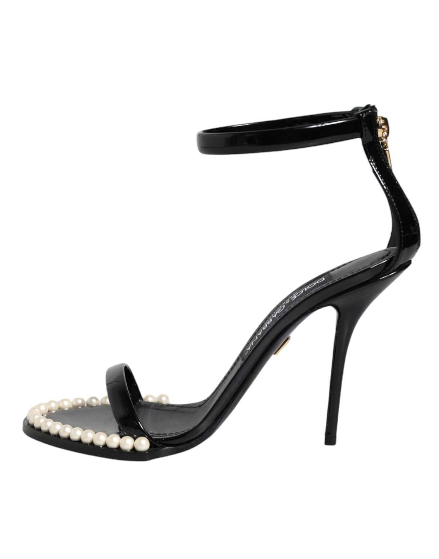 Dolce & Gabbana Black Keira Leather Faux Pearl Sandals Heels Shoes EU37.5 / US7.5