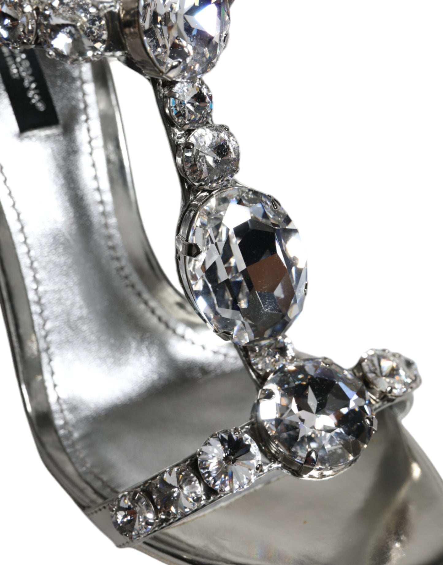 Dolce & Gabbana Silver Leather T-strap Crystal Sandals Shoes EU37.5 / US7.5