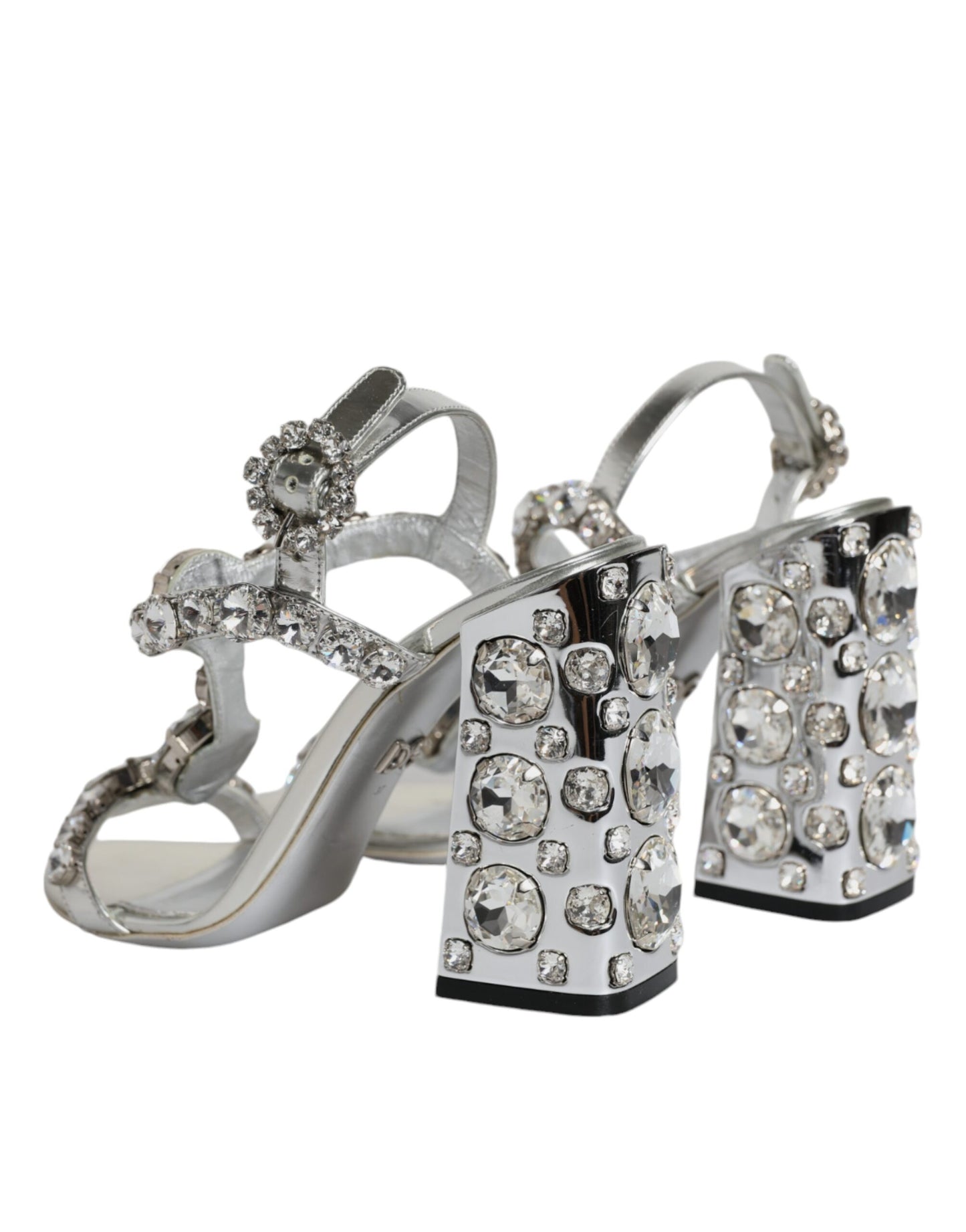 Dolce & Gabbana Silver Leather T-strap Crystal Sandals Shoes EU37 / US7