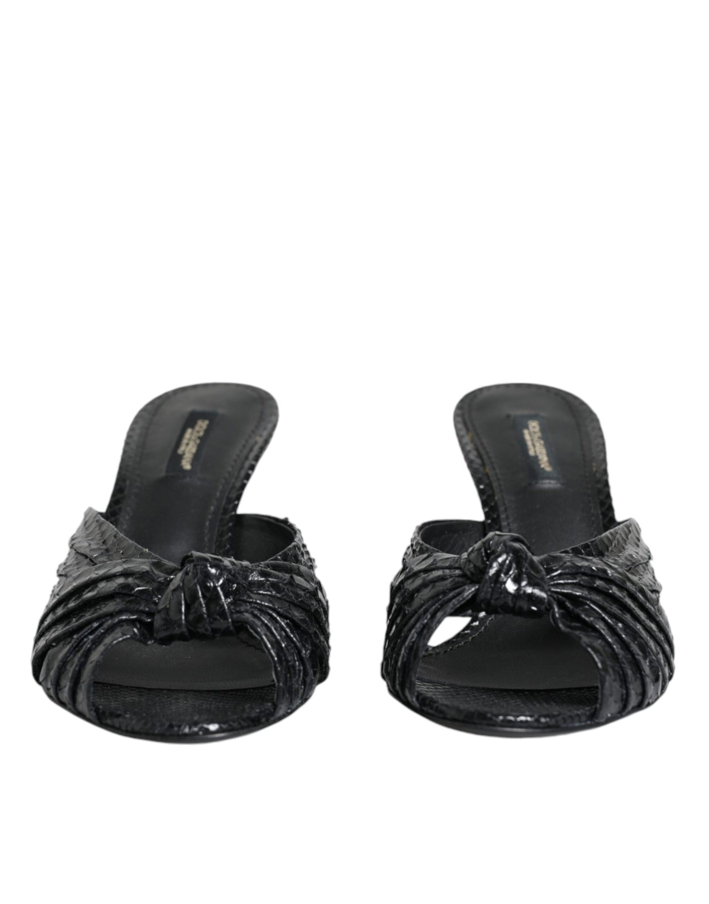 Dolce & Gabbana Black Leather Heels Slides Sandals Shoes EU37 / US7