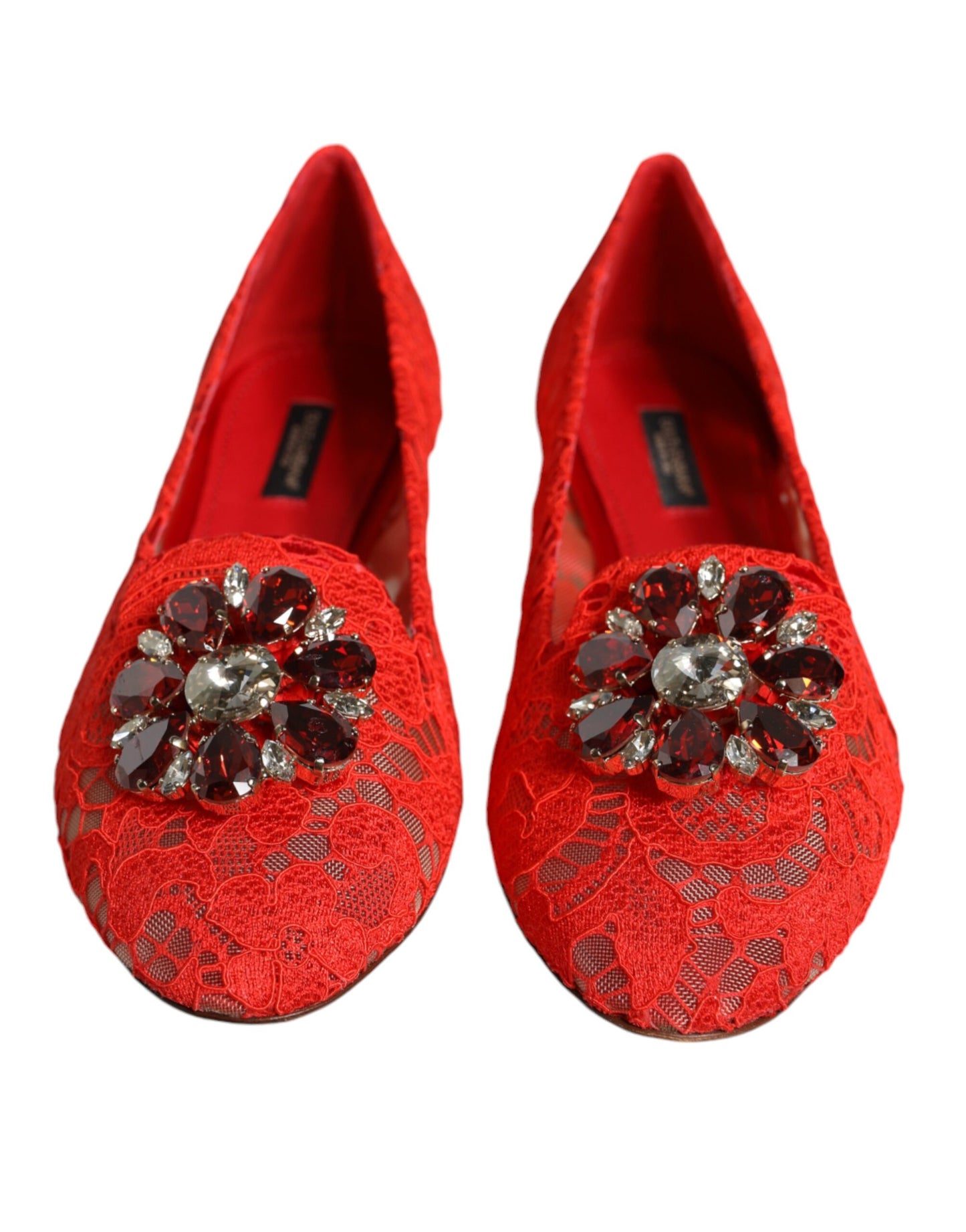 Dolce & Gabbana Red Lace Crystal Ballet Flats Loafers Shoes EU38 / US8