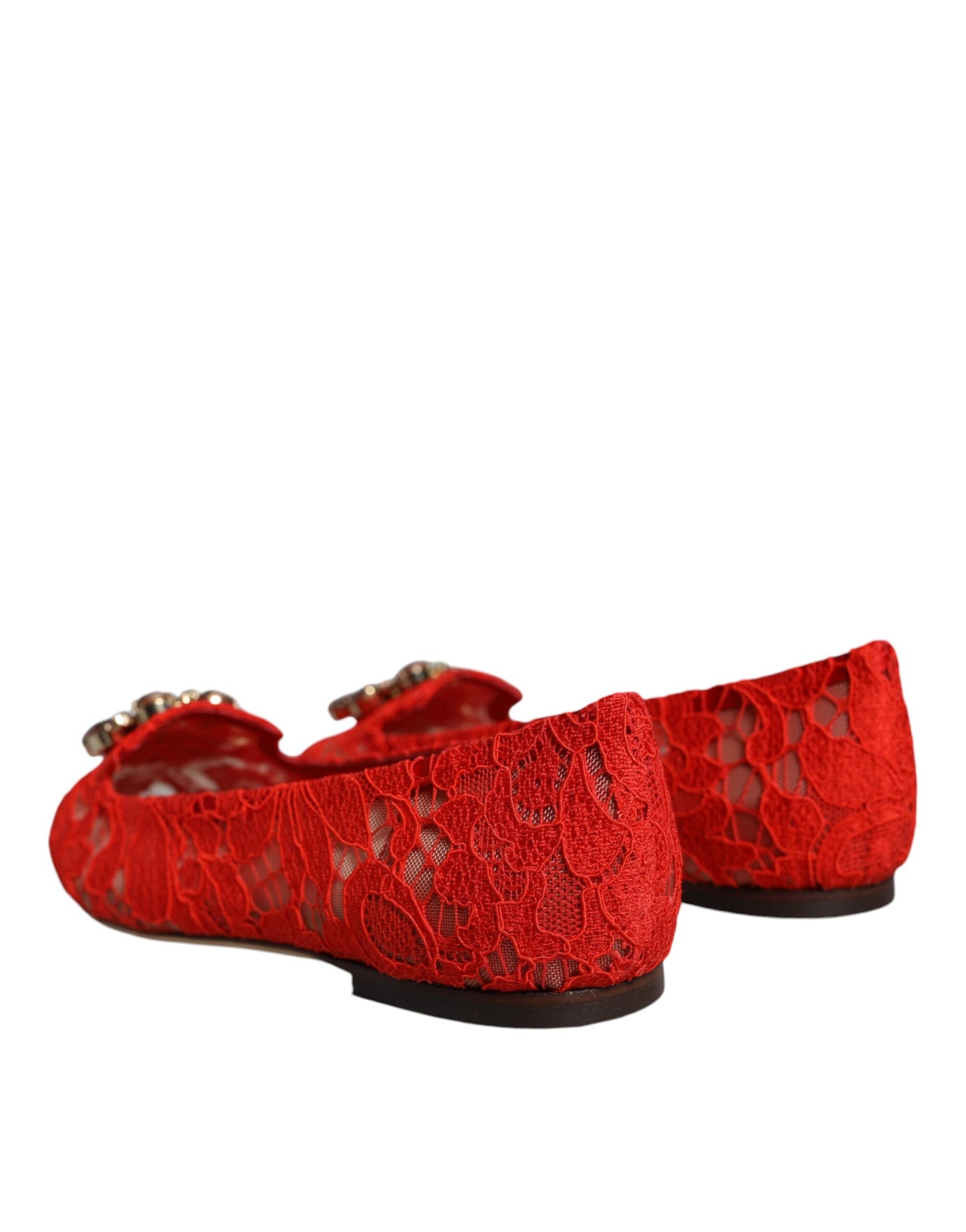 Dolce & Gabbana Red Lace Crystal Ballet Flats Loafers Shoes EU38 / US8