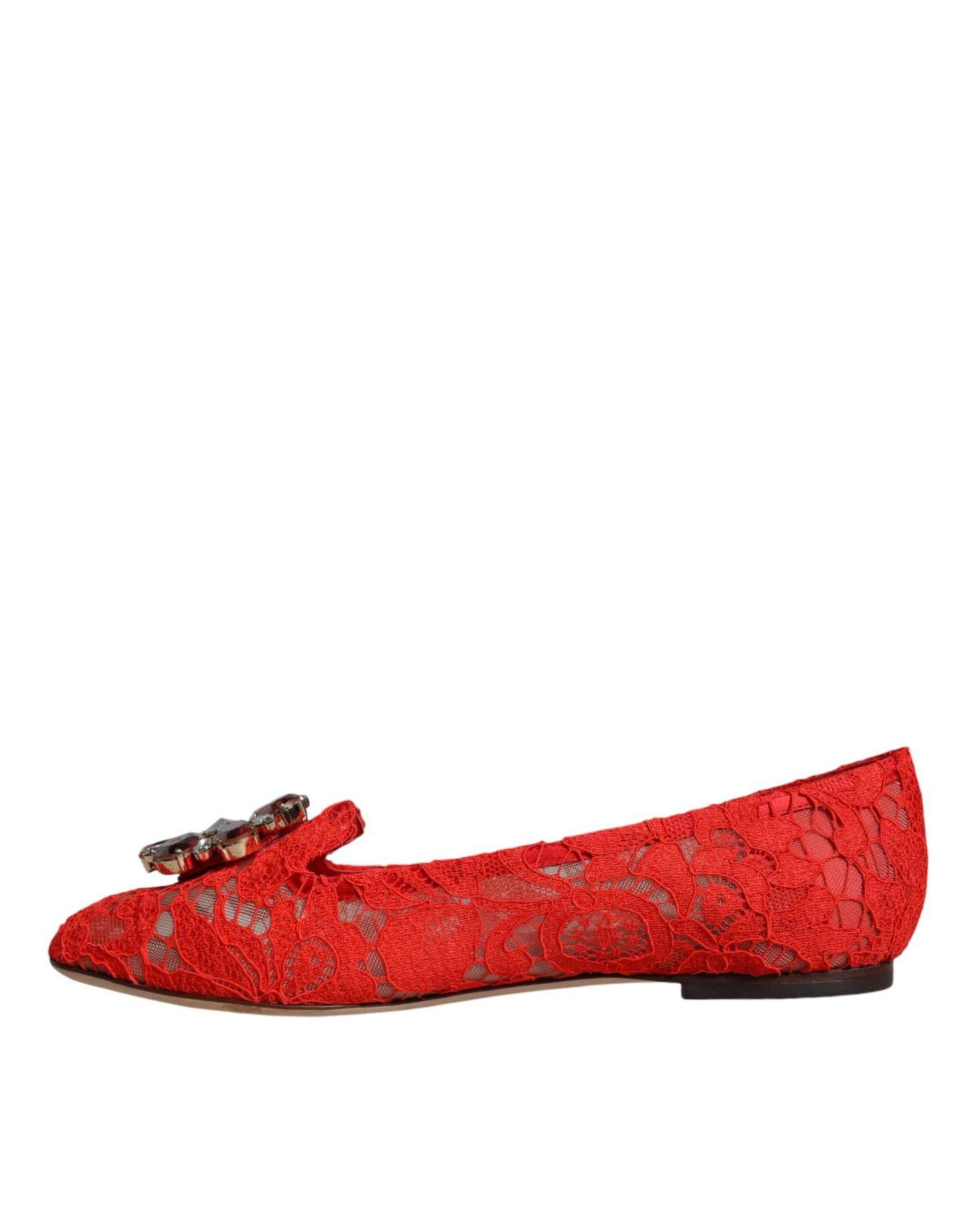 Dolce & Gabbana Red Lace Crystal Ballet Flats Loafers Shoes EU38 / US8