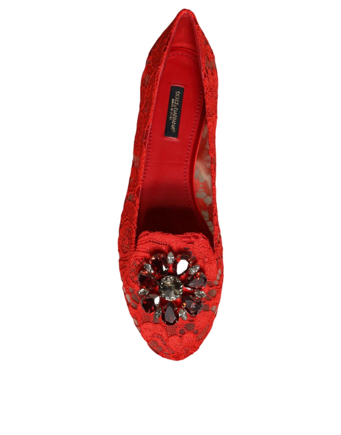 Dolce & Gabbana Red Lace Crystal Ballet Flats Loafers Shoes EU38 / US8