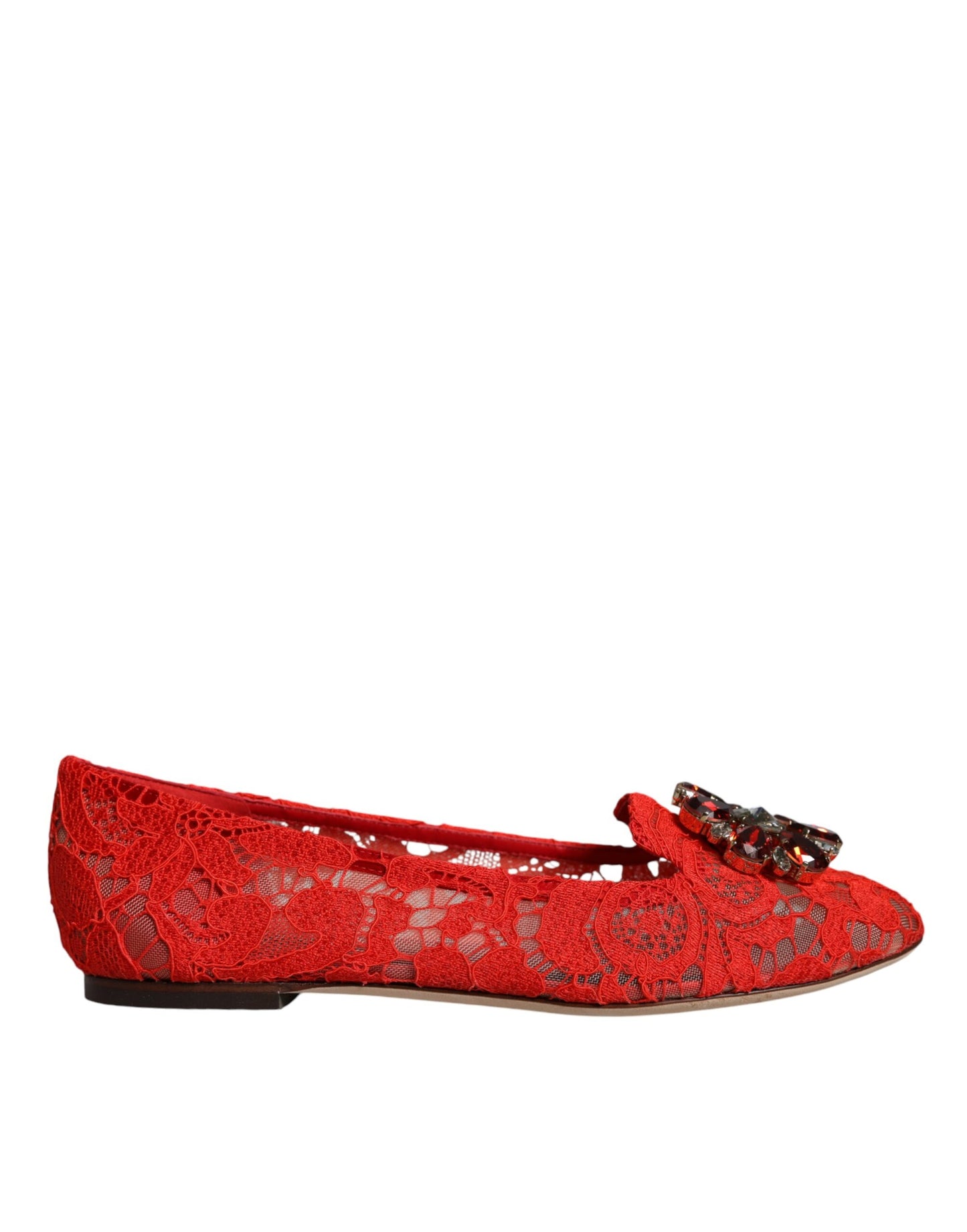 Dolce & Gabbana Red Lace Crystal Ballet Flats Loafers Shoes EU38 / US8