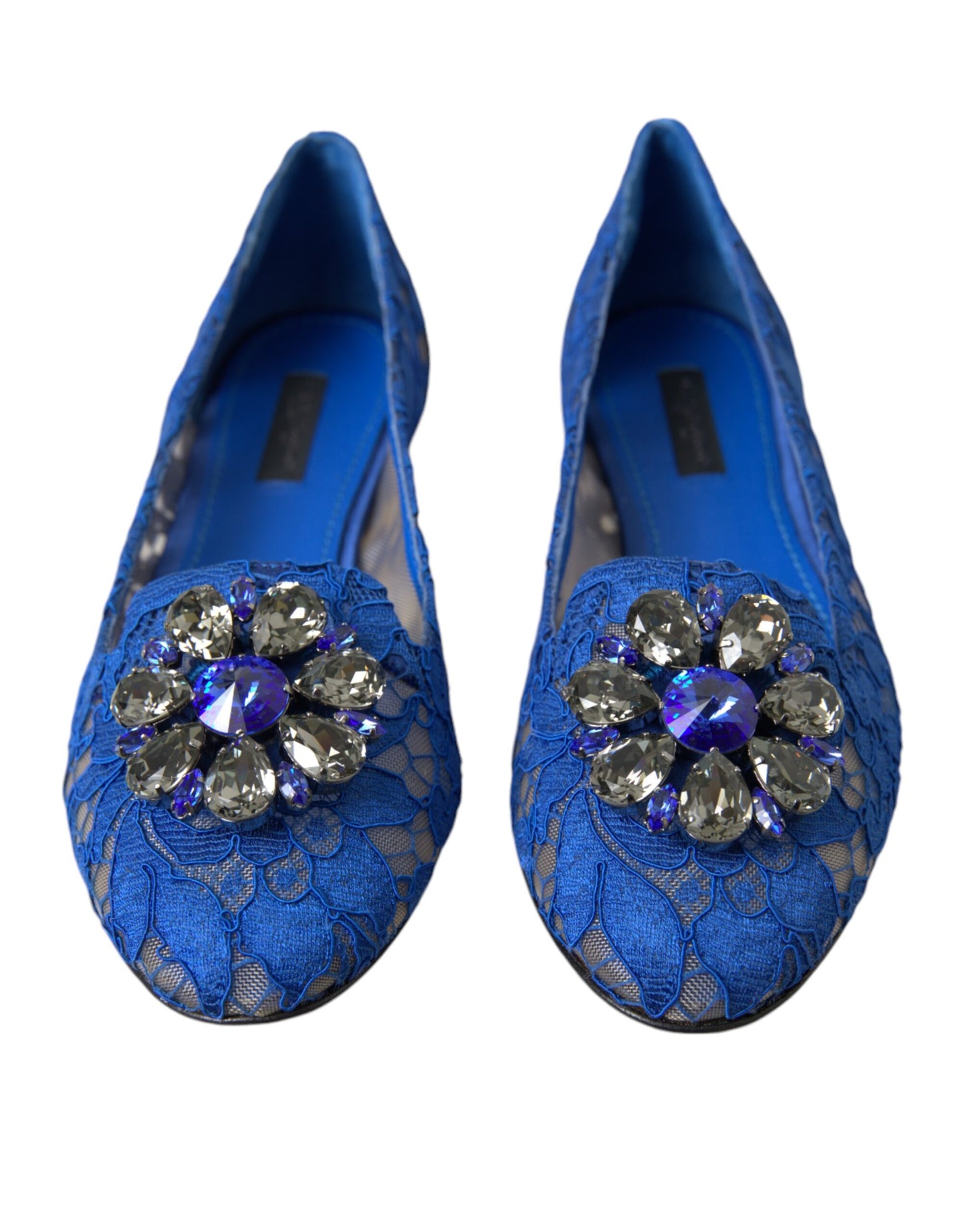 Dolce & Gabbana Blue Lace Crystal Ballet Flats Loafers Shoes EU36.5 / US6.5