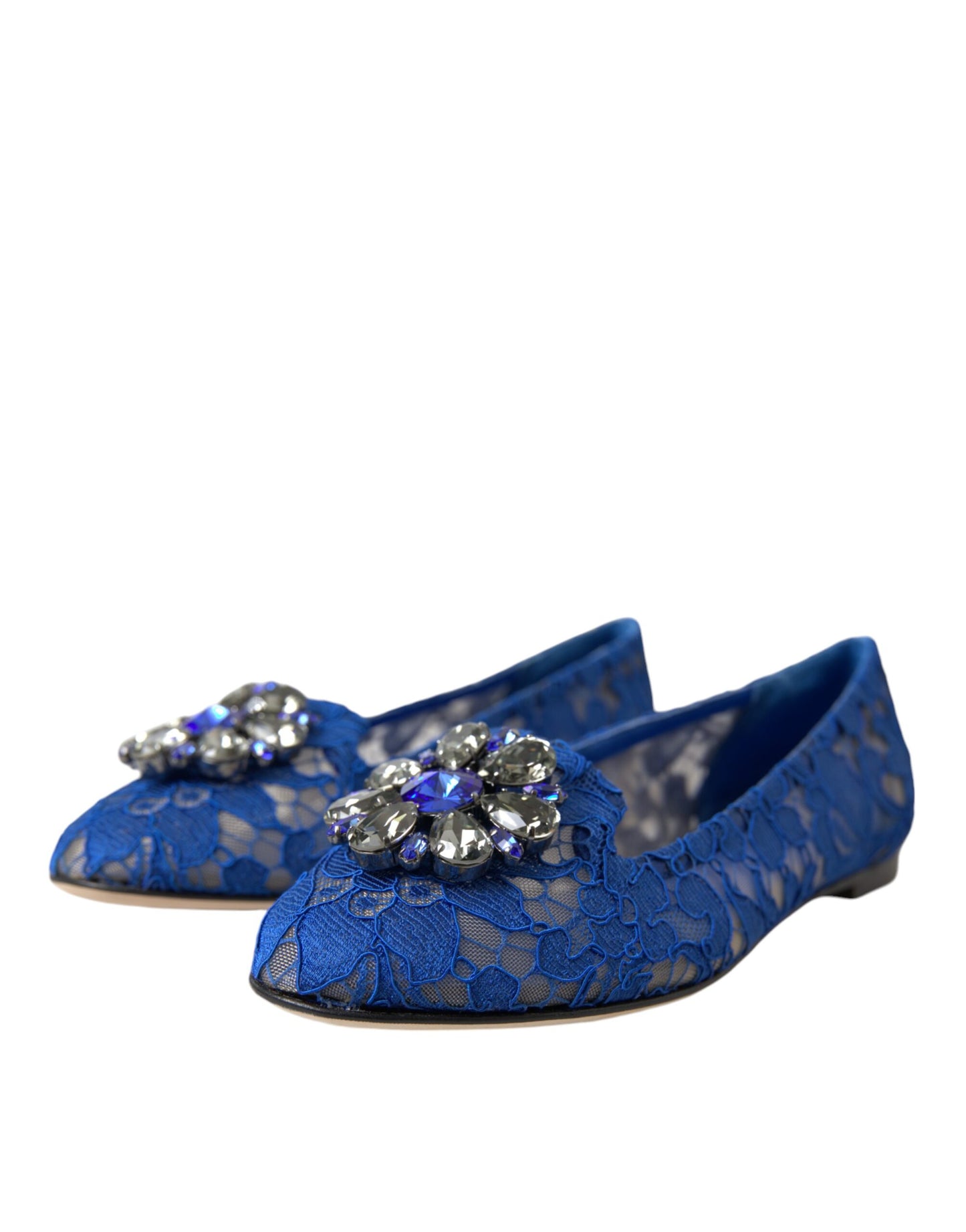 Dolce & Gabbana Blue Lace Crystal Ballet Flats Loafers Shoes EU36.5 / US6.5