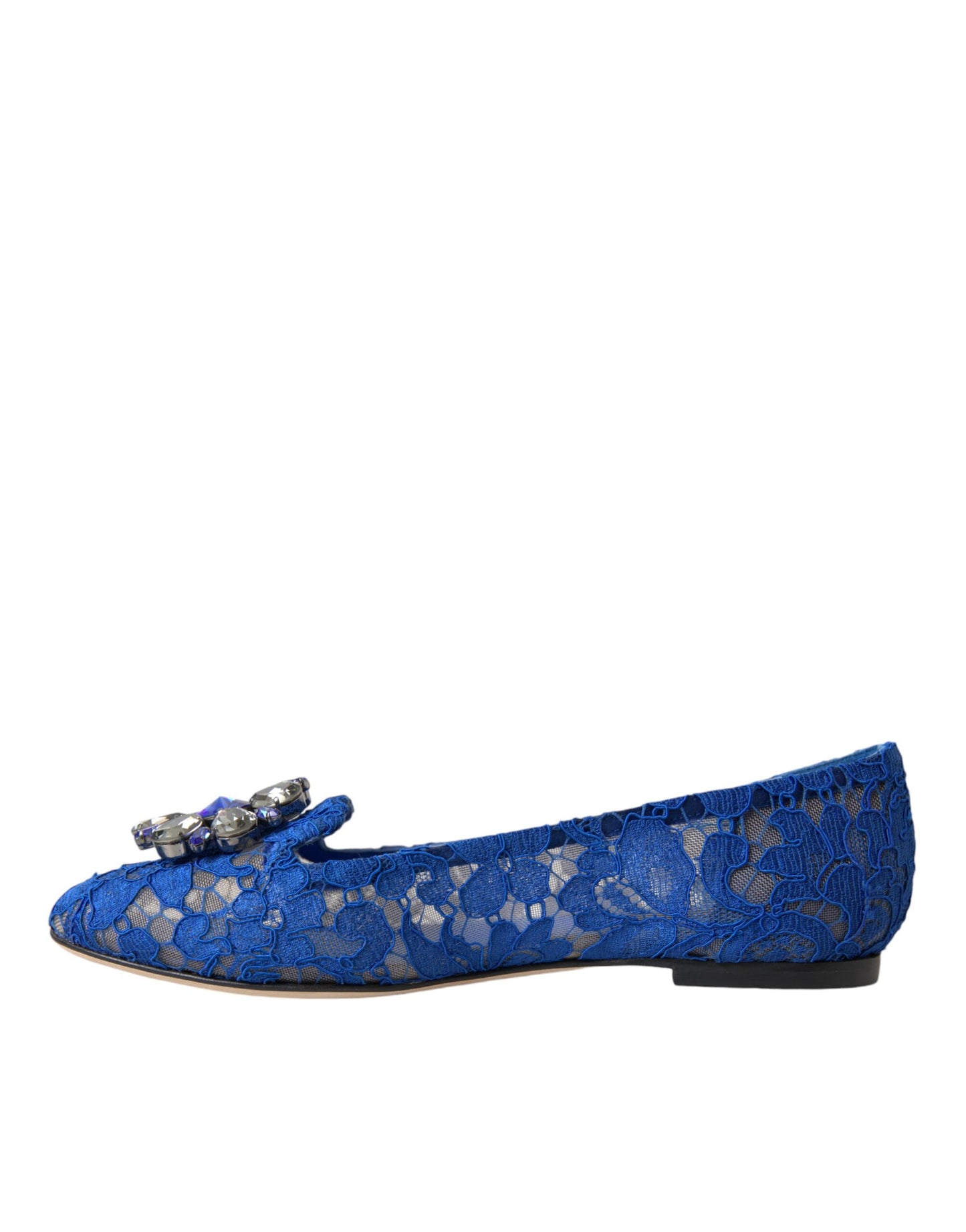 Dolce & Gabbana Blue Lace Crystal Ballet Flats Loafers Shoes EU36.5 / US6.5