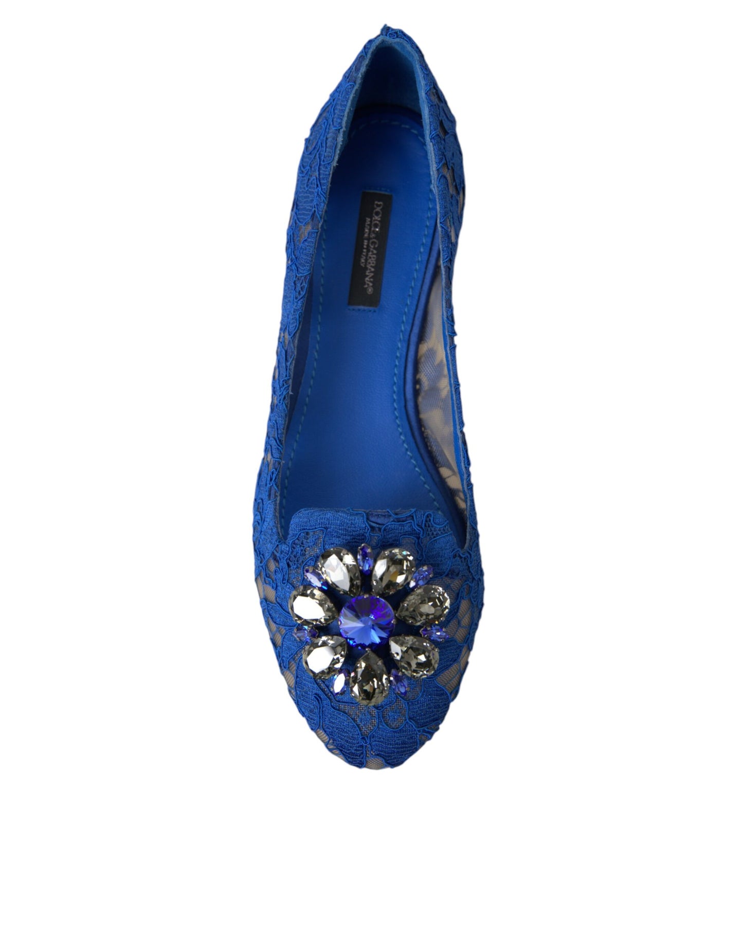 Dolce & Gabbana Blue Lace Crystal Ballet Flats Loafers Shoes EU36.5 / US6.5