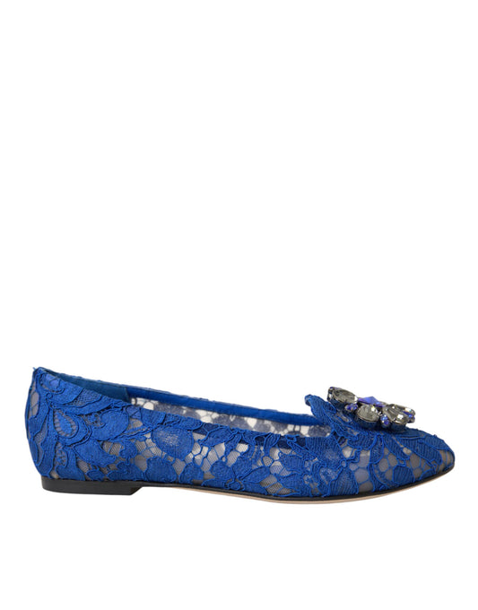 Dolce & Gabbana Blue Lace Crystal Ballet Flats Loafers Shoes EU36.5 / US6.5