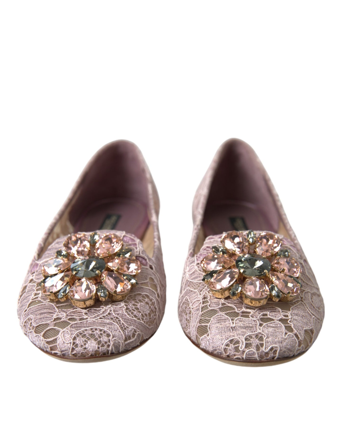 Dolce & Gabbana Pink Lace Crystal Ballet Flats Loafers Shoes EU35.5 / US5.5