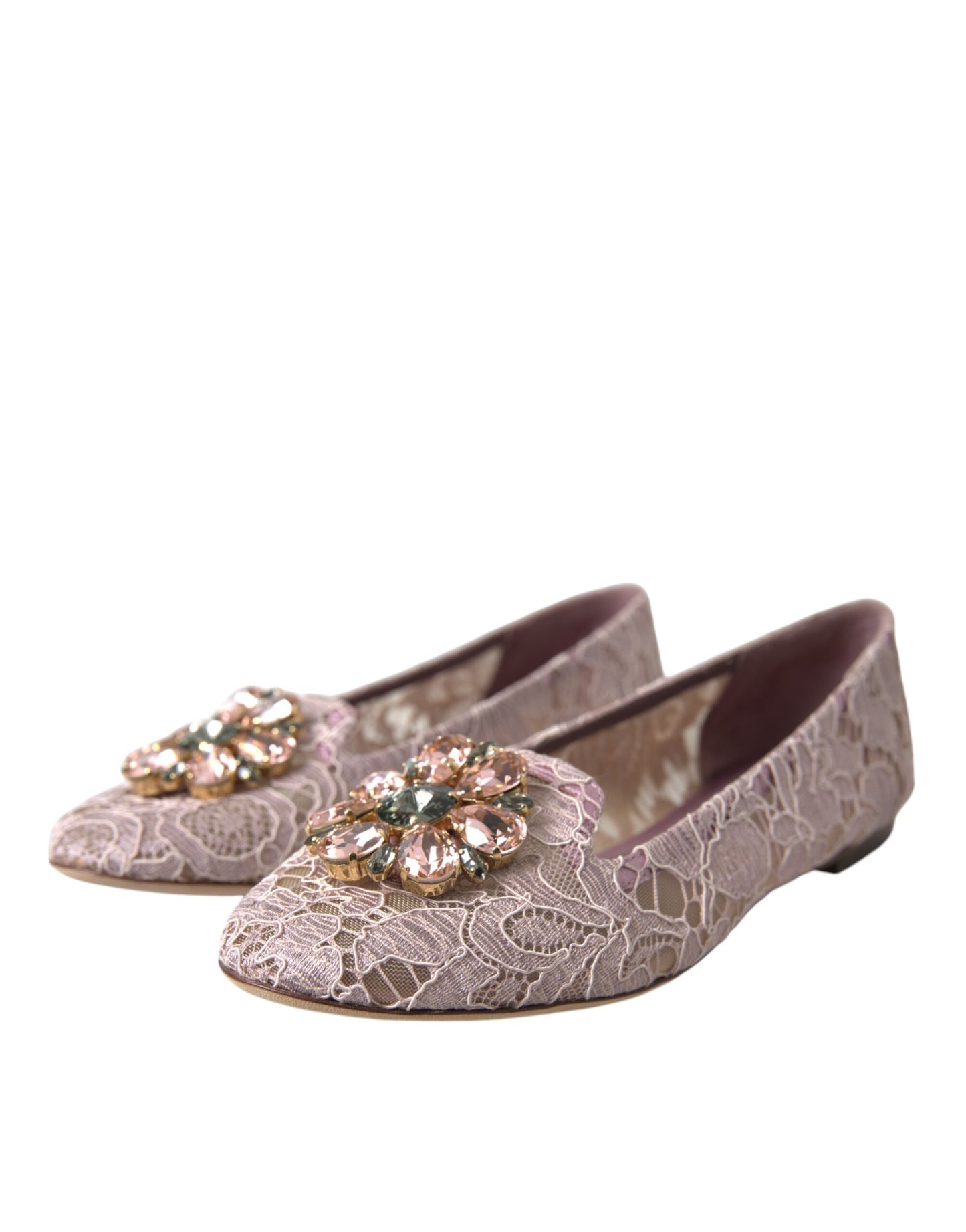 Dolce & Gabbana Pink Lace Crystal Ballet Flats Loafers Shoes EU35.5 / US5.5