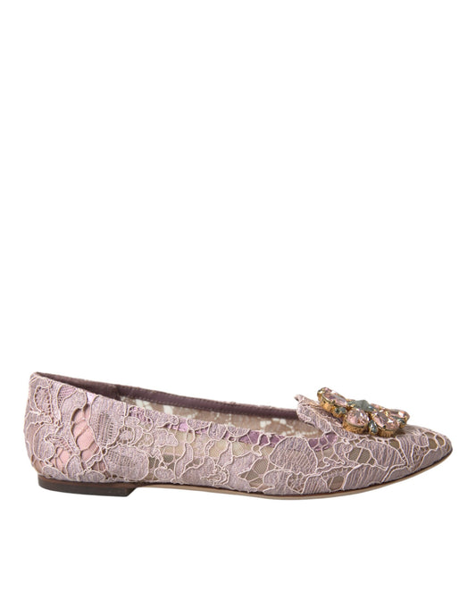 Dolce & Gabbana Pink Lace Crystal Ballet Flats Loafers Shoes EU35.5 / US5.5