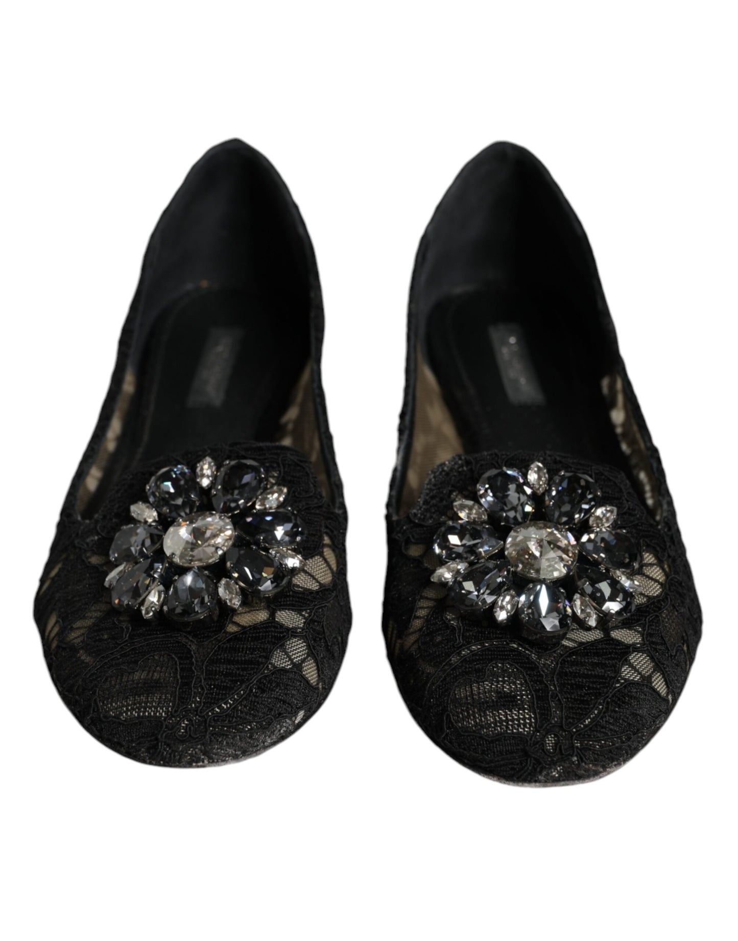 Dolce & Gabbana Black Lace Crystal Ballet Flats Loafer Shoes EU38 / US8