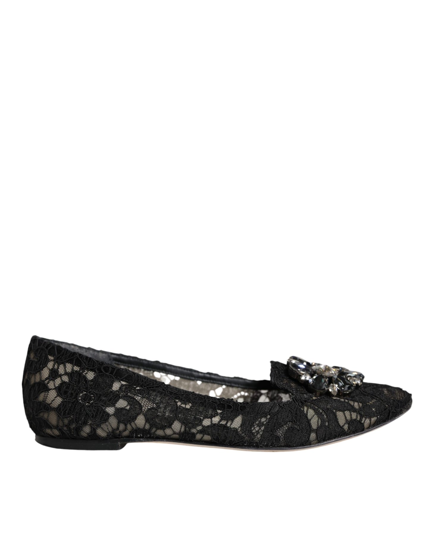 Dolce & Gabbana Black Lace Crystal Ballet Flats Loafer Shoes EU38 / US8