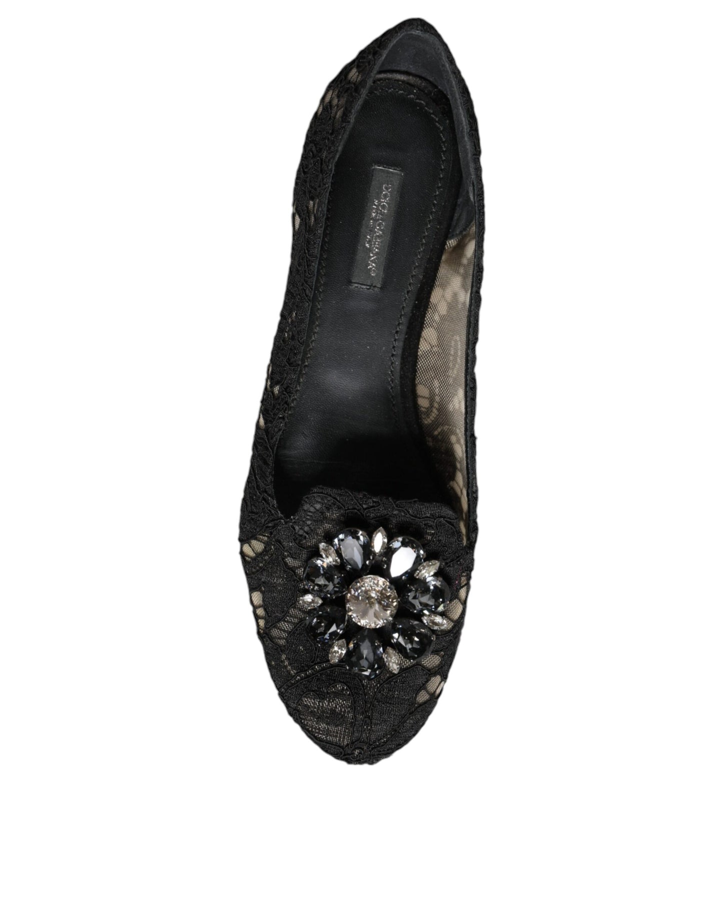 Dolce & Gabbana Black Lace Crystal Ballet Flats Loafer Shoes EU38 / US8