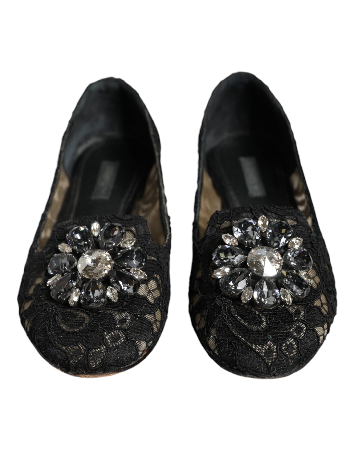 Dolce & Gabbana Black Lace Crystal Ballet Flats Loafer Shoes EU37 / US7