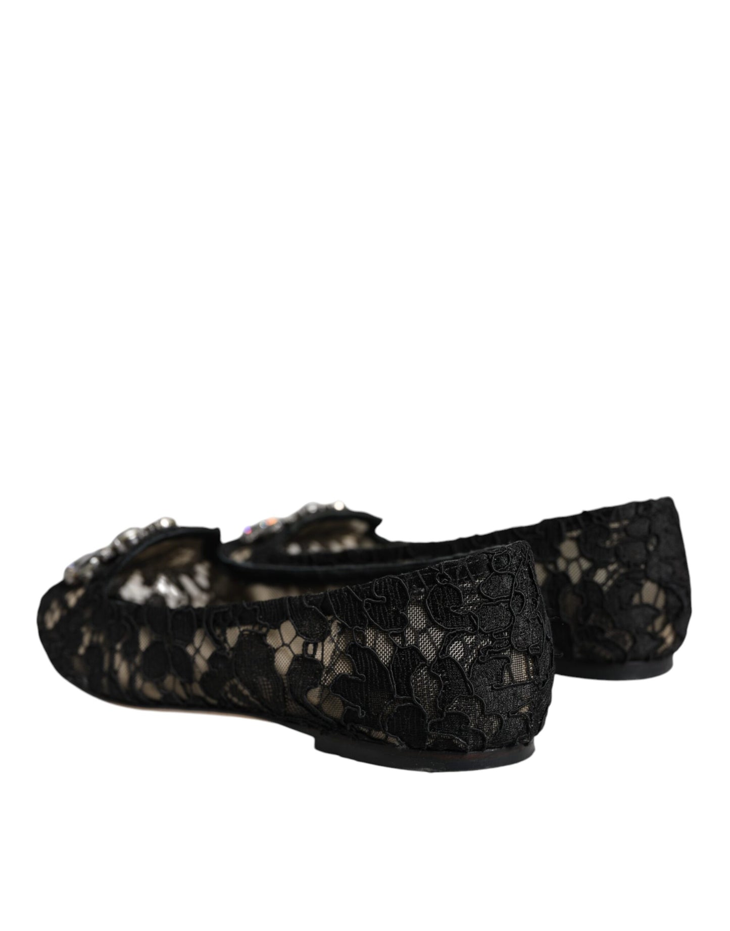 Dolce & Gabbana Black Lace Crystal Ballet Flats Loafer Shoes EU37 / US7