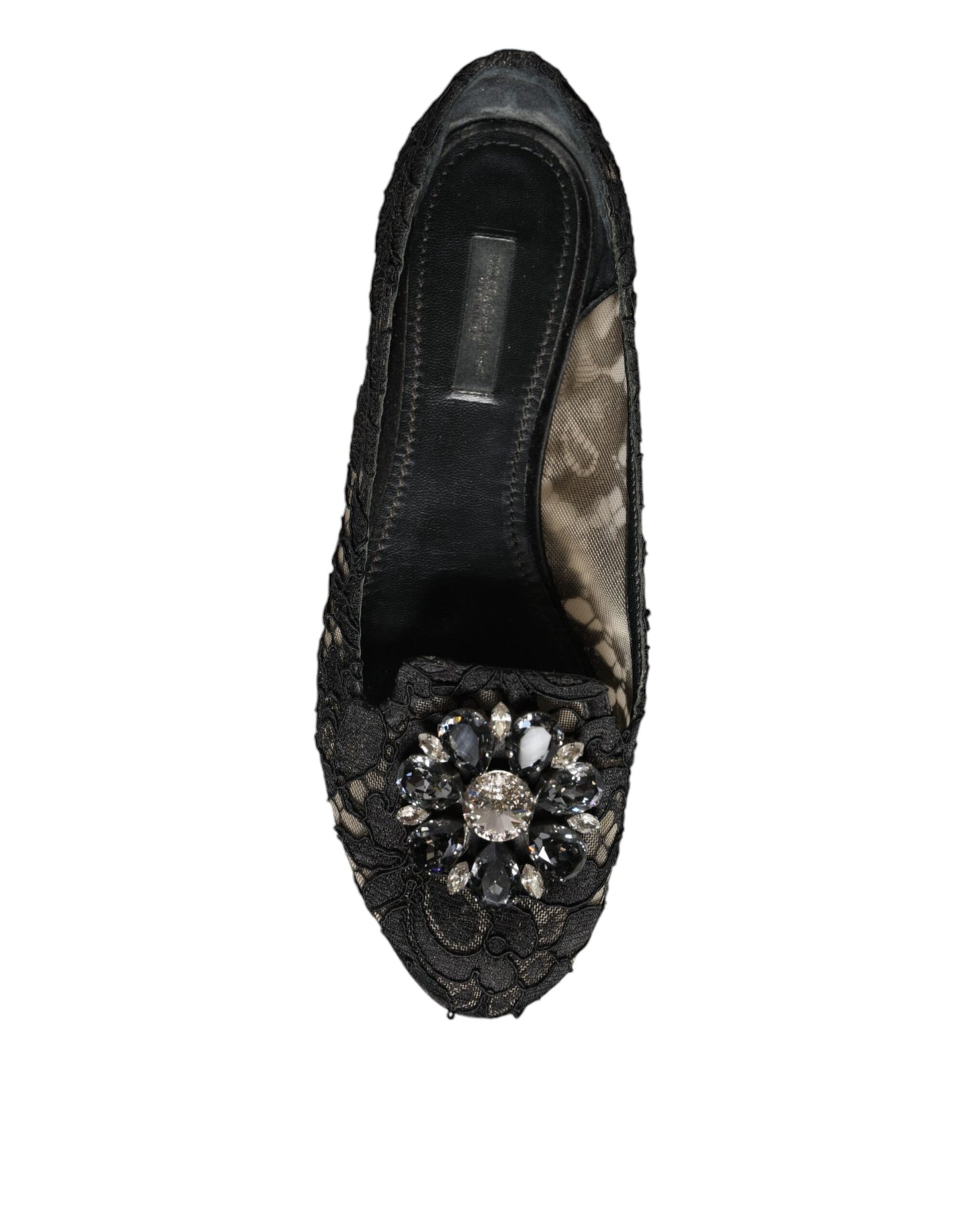 Dolce & Gabbana Black Lace Crystal Ballet Flats Loafer Shoes EU37 / US7