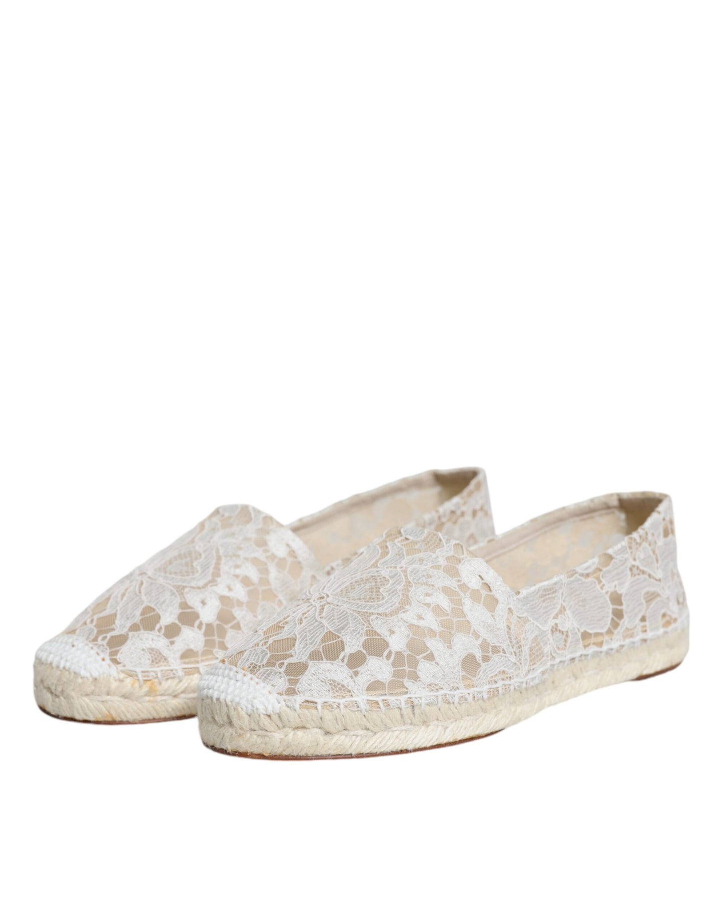 Dolce & Gabbana White Lace Viscose Espadrilles Flats Shoes EU37 / US7