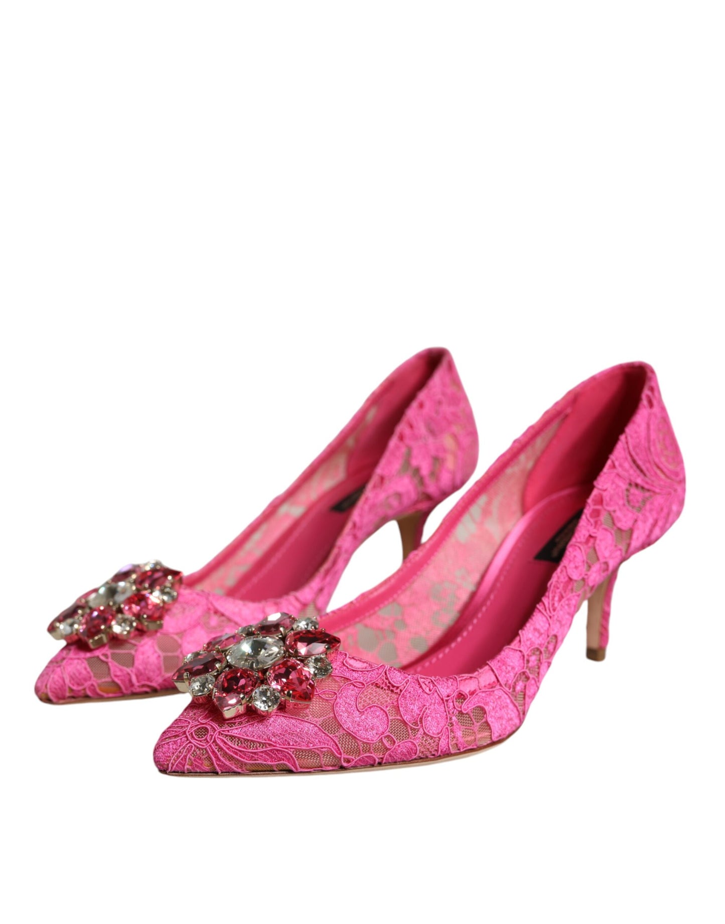 Dolce & Gabbana Pink Taormina Lace Crystal Heels Pumps Shoes EU38 / US8