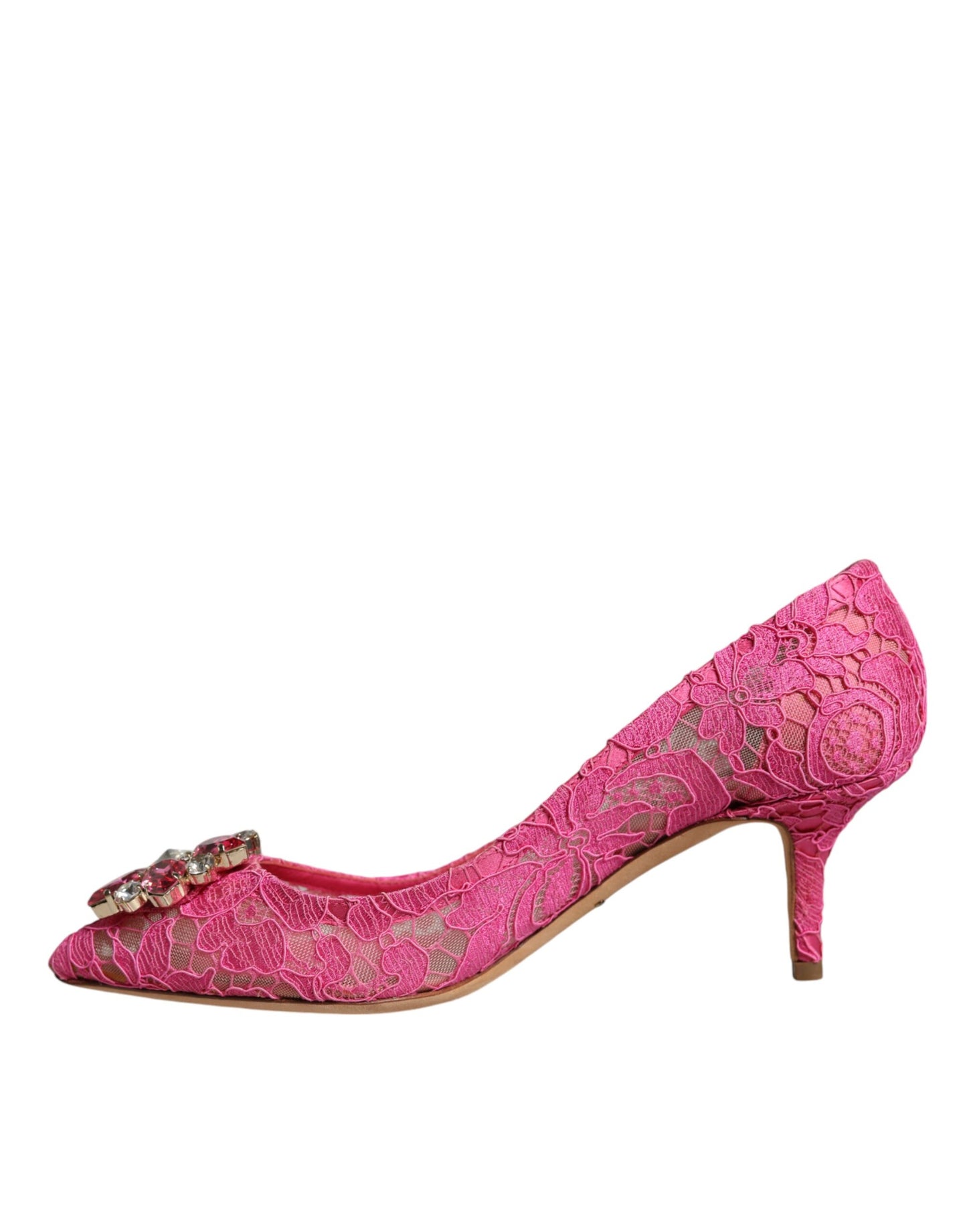 Dolce & Gabbana Pink Taormina Lace Crystal Heels Pumps Shoes EU38 / US8