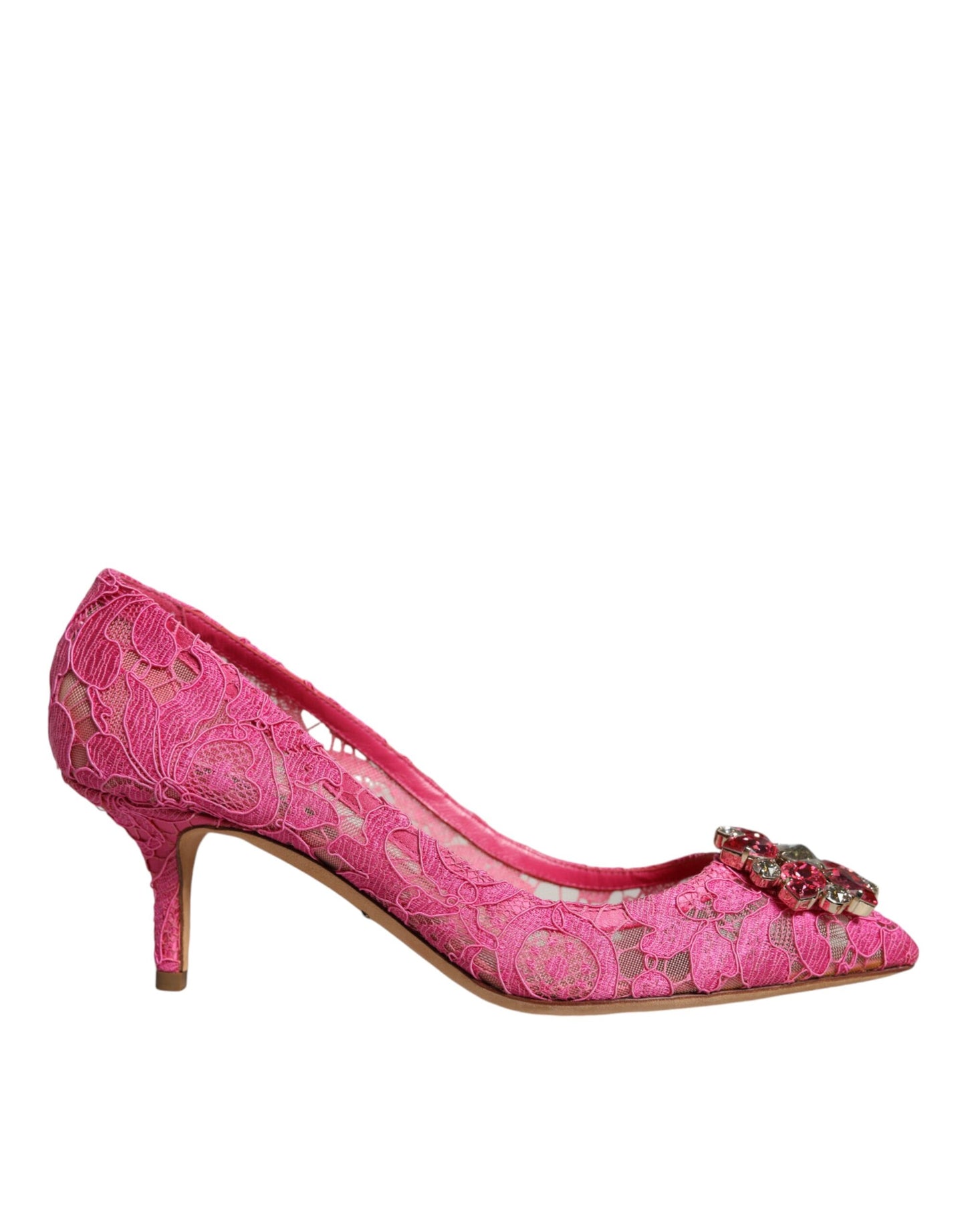 Dolce & Gabbana Pink Taormina Lace Crystal Heels Pumps Shoes EU38 / US8