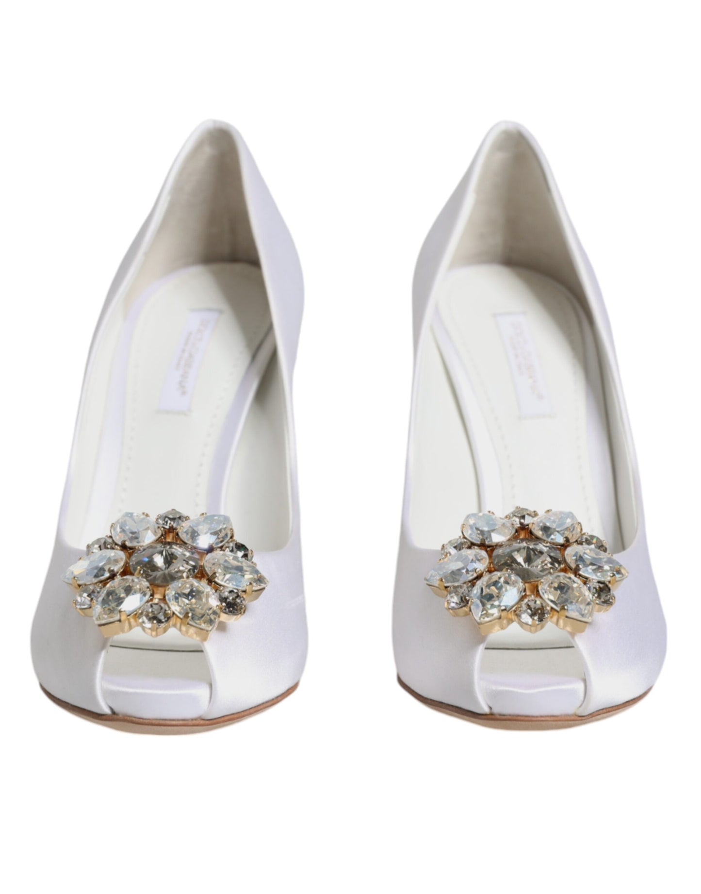 Dolce & Gabbana White Crystals Peep Toe Satin Pumps Shoes EU35.5 / US5.5