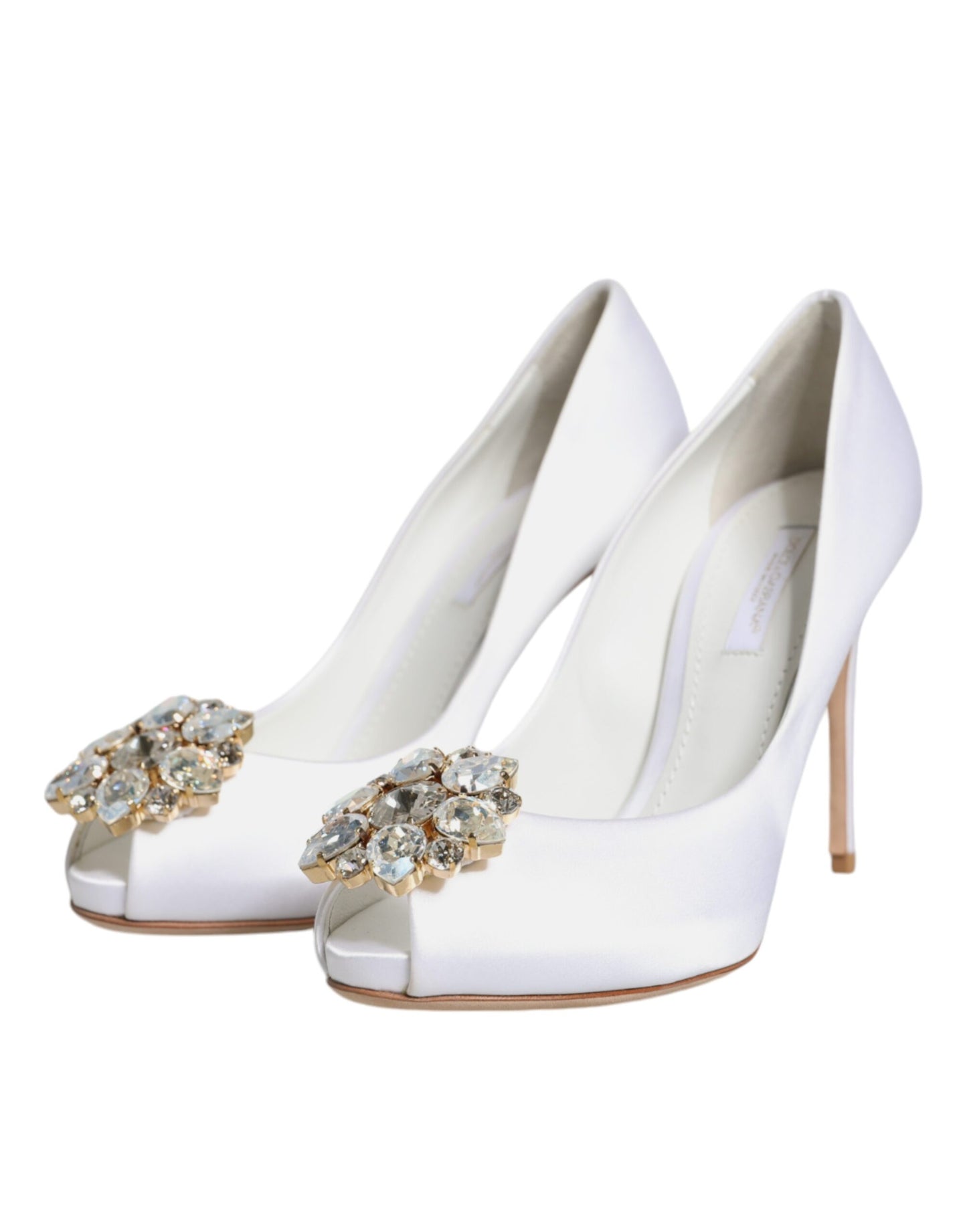 Dolce & Gabbana White Crystals Peep Toe Satin Pumps Shoes EU35.5 / US5.5