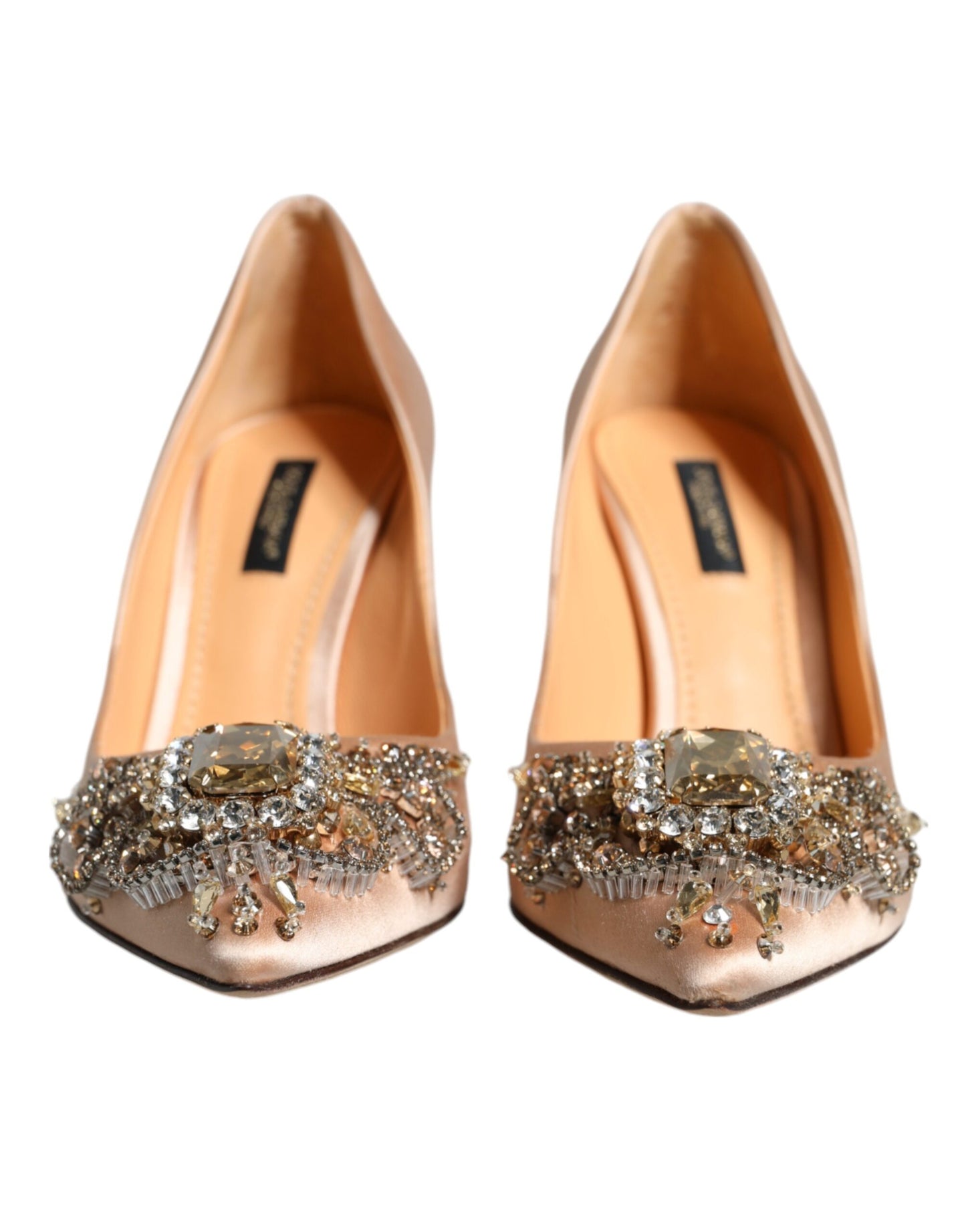 Dolce & Gabbana Beige Satin Crystal High Heels Pumps Shoes EU37.5 / US7.5