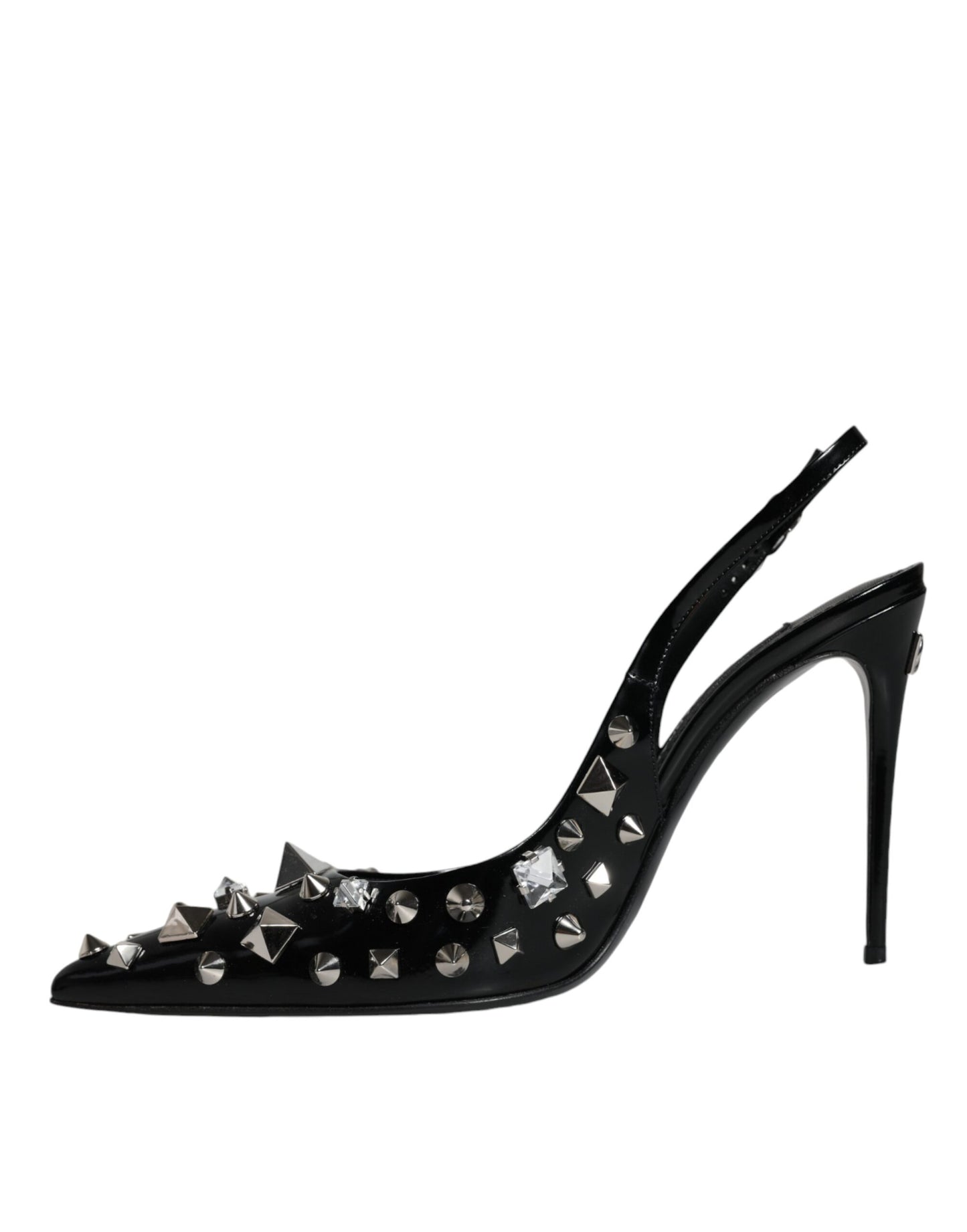 Dolce & Gabbana Black Leather Crystal Stud Slingback Shoes EU39.5 / US9.5