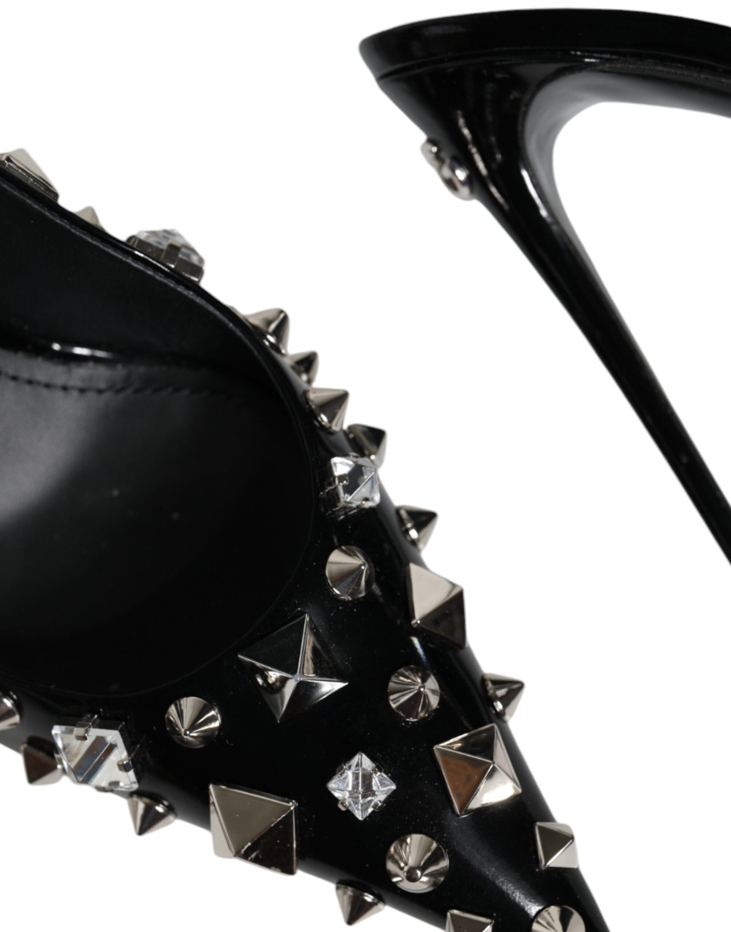 Dolce & Gabbana Black Leather Crystal Stud Slingback Shoes EU39.5 / US9.5