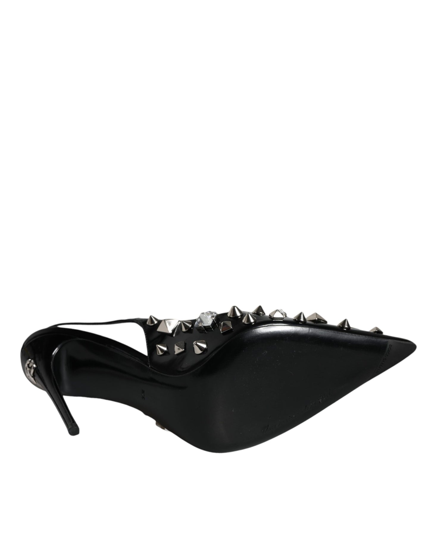 Dolce & Gabbana Black Leather Crystal Stud Slingback Shoes EU39.5 / US9.5