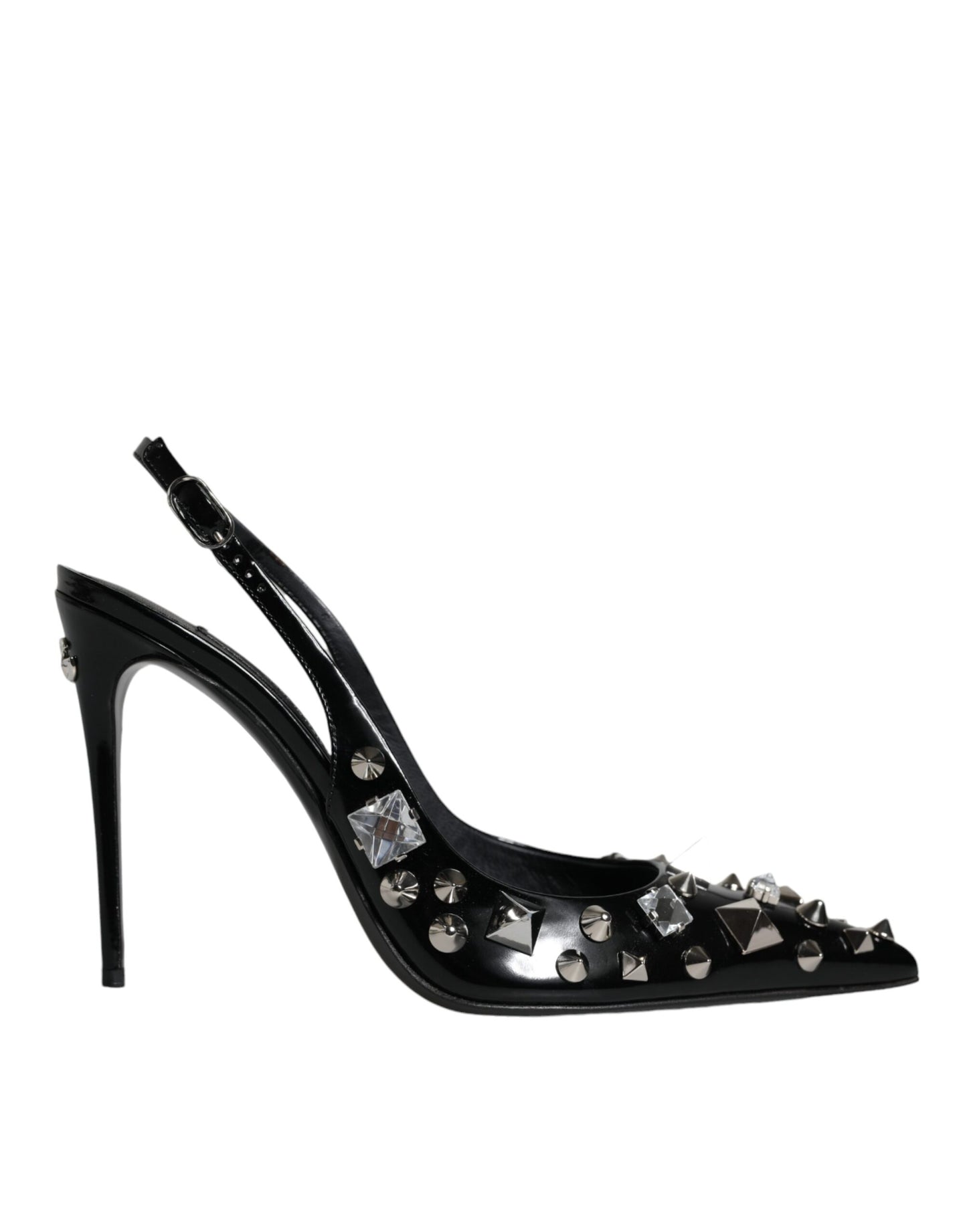 Dolce & Gabbana Black Leather Crystal Stud Slingback Shoes EU39.5 / US9.5