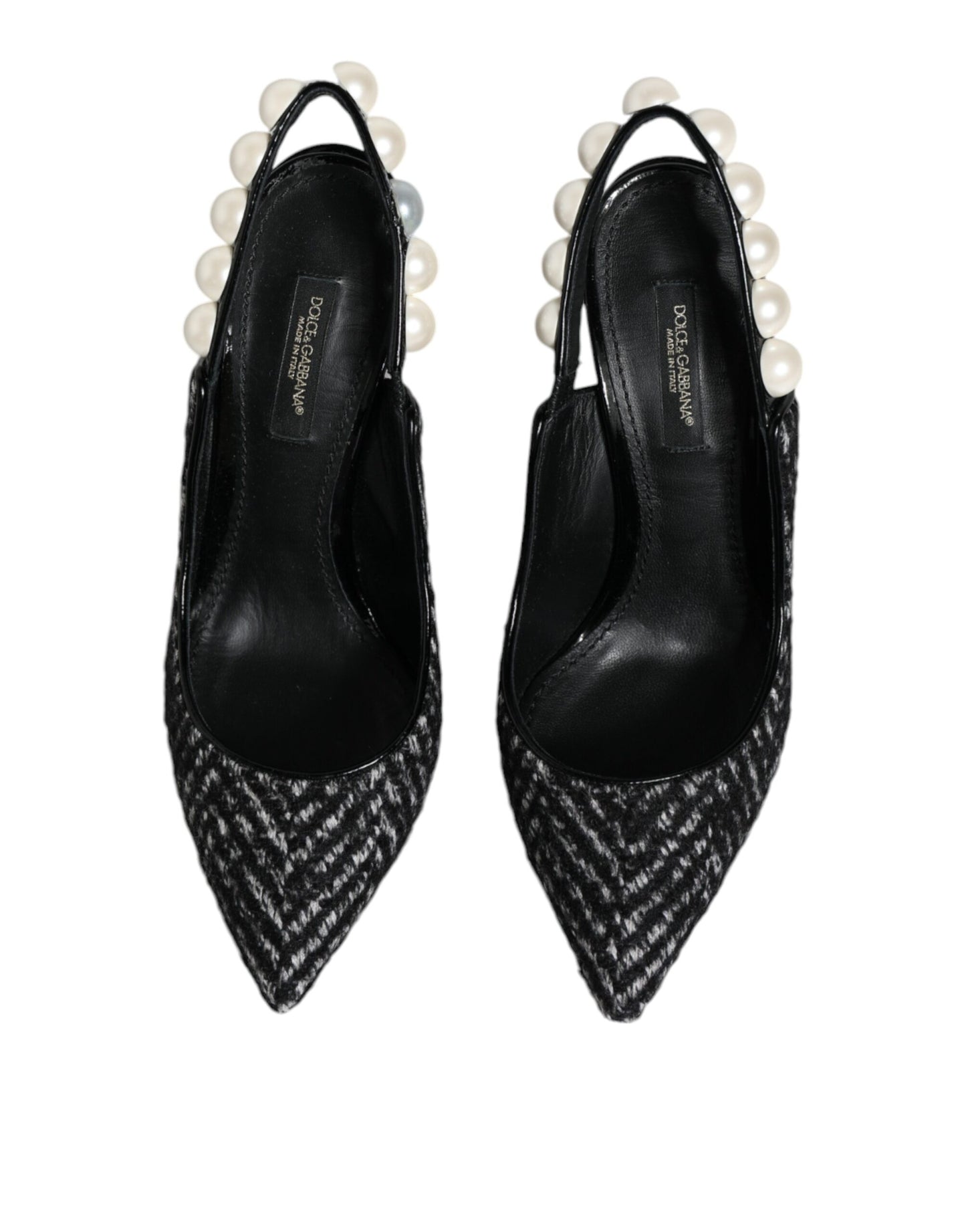 Dolce & Gabbana White Black Chevron Faux Pearl Slingback Shoes EU35 / US5